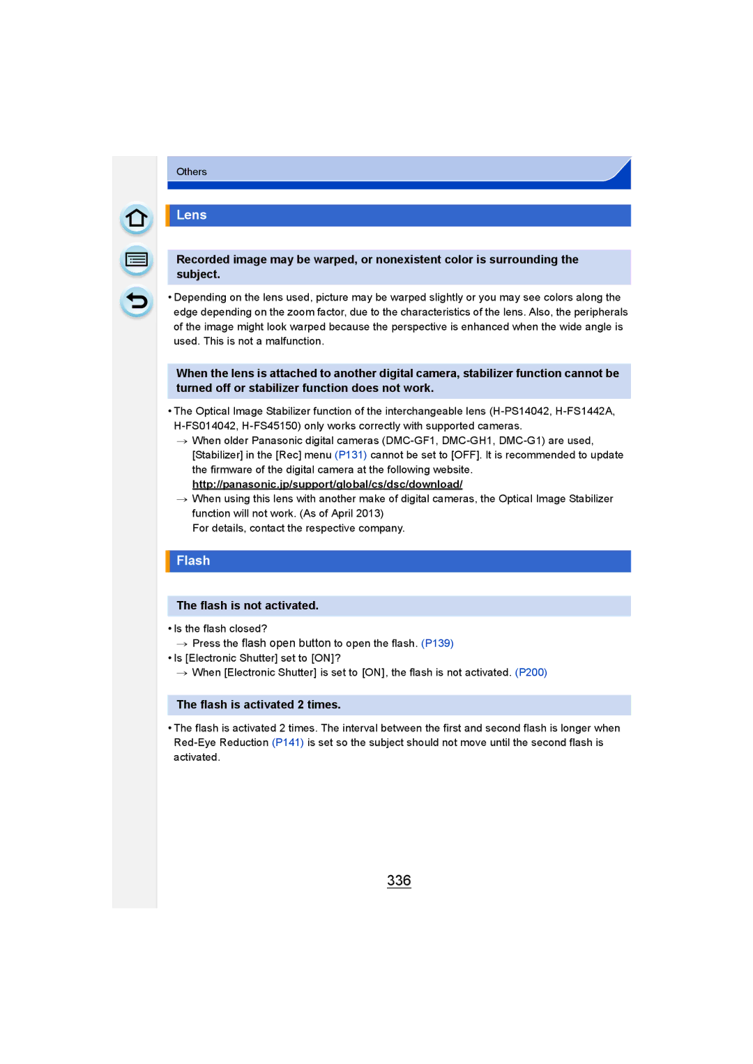 Panasonic DMC-G6 owner manual 336, Lens, Flash is not activated, Flash is activated 2 times 