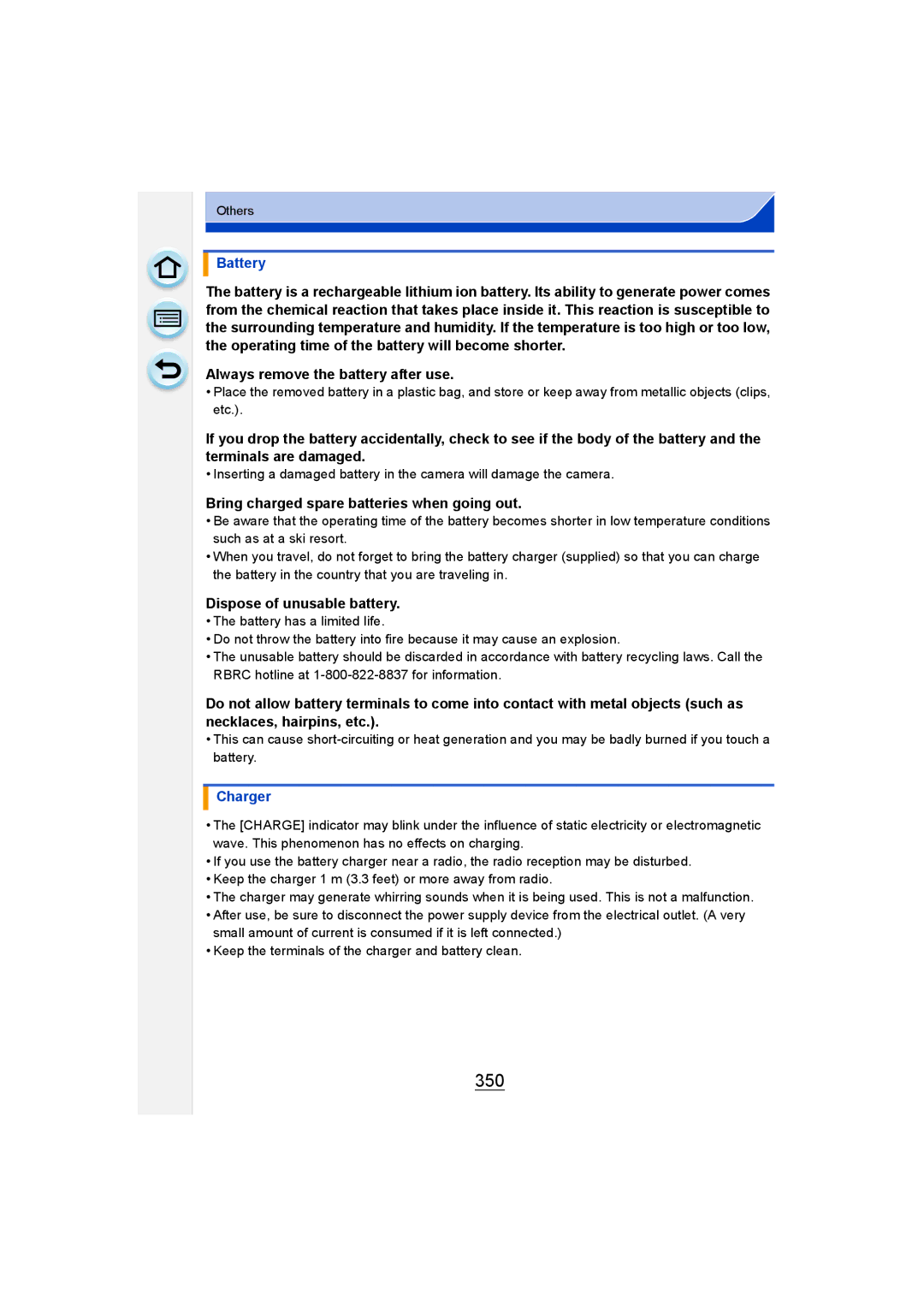 Panasonic DMC-G6 owner manual 350, Battery, Charger 