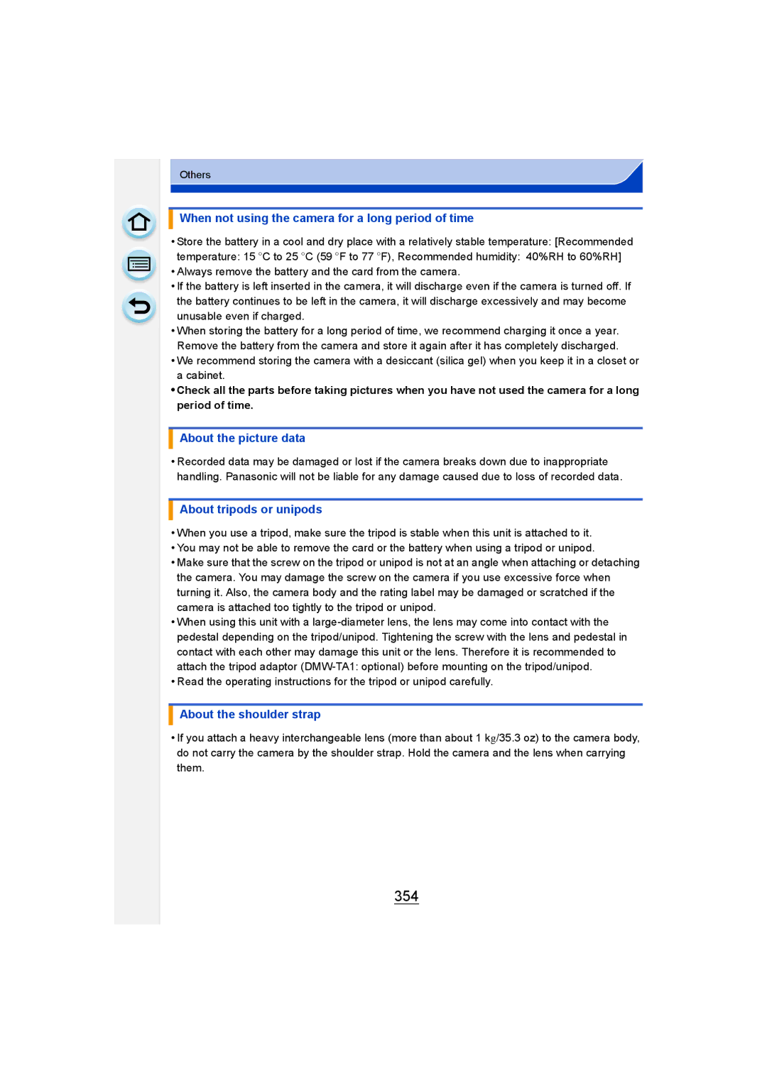 Panasonic DMC-G6 owner manual 354, When not using the camera for a long period of time, About the picture data 