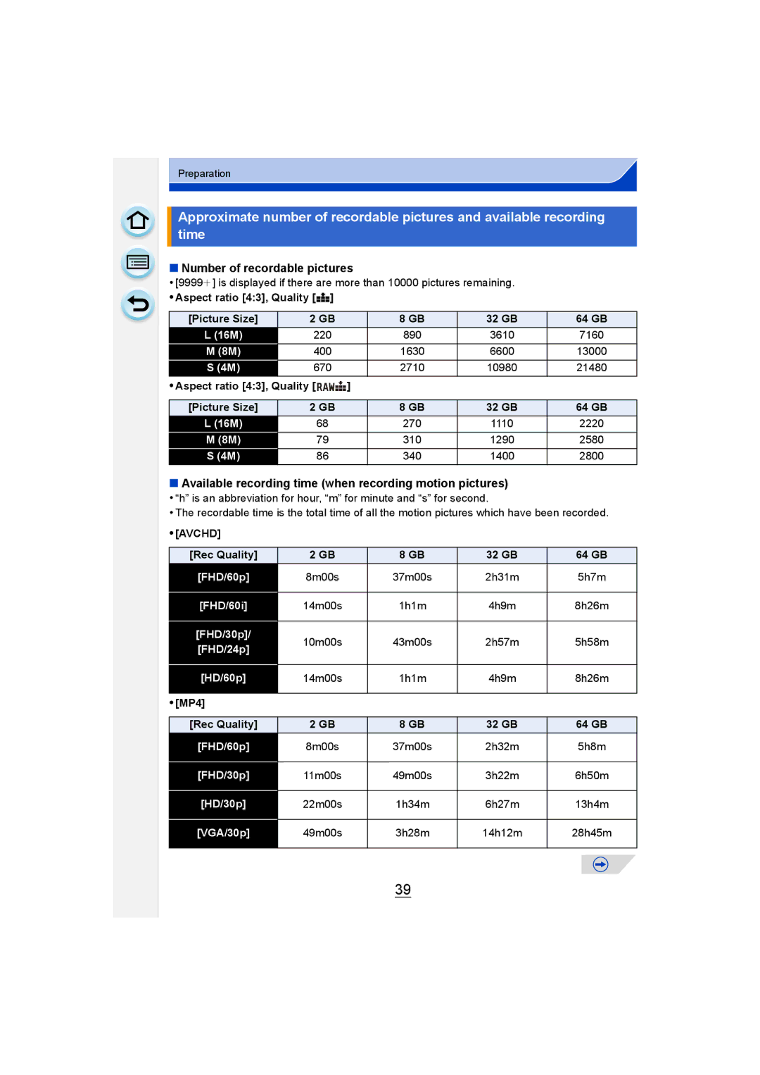 Panasonic DMC-G6 owner manual Number of recordable pictures, Available recording time when recording motion pictures 