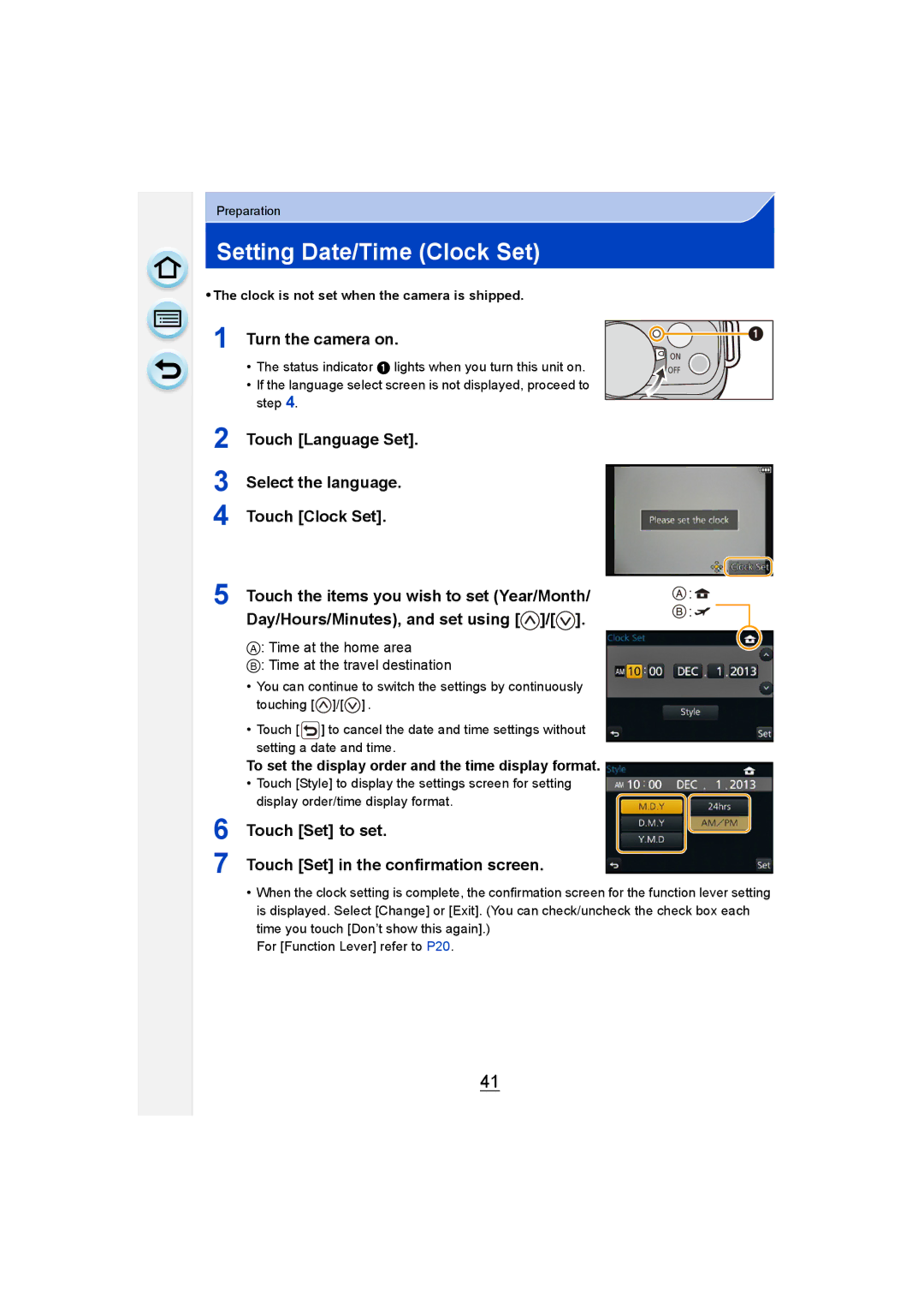 Panasonic DMC-G6 owner manual Setting Date/Time Clock Set 