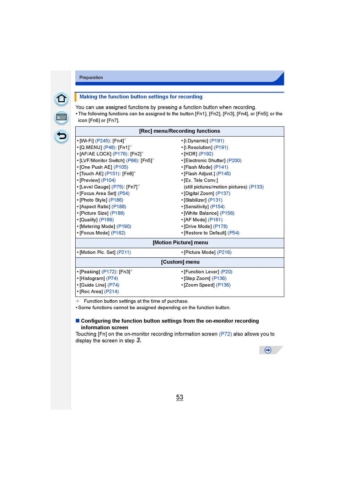 Panasonic DMC-G6 owner manual Making the function button settings for recording, Rec menu/Recording functions 