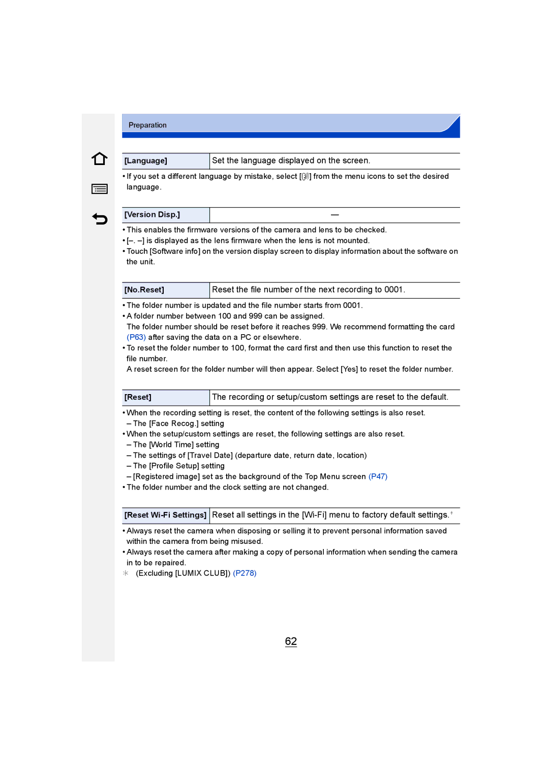 Panasonic DMC-G6 owner manual Set the language displayed on the screen, Reset the file number of the next recording to 