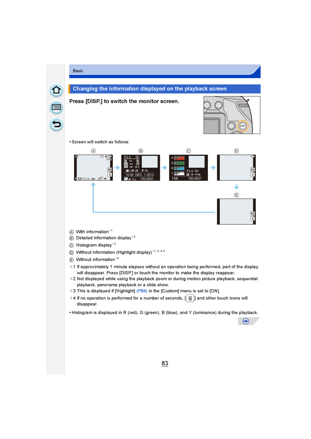 Panasonic DMC-G6 Changing the information displayed on the playback screen, Press DISP. to switch the monitor screen 