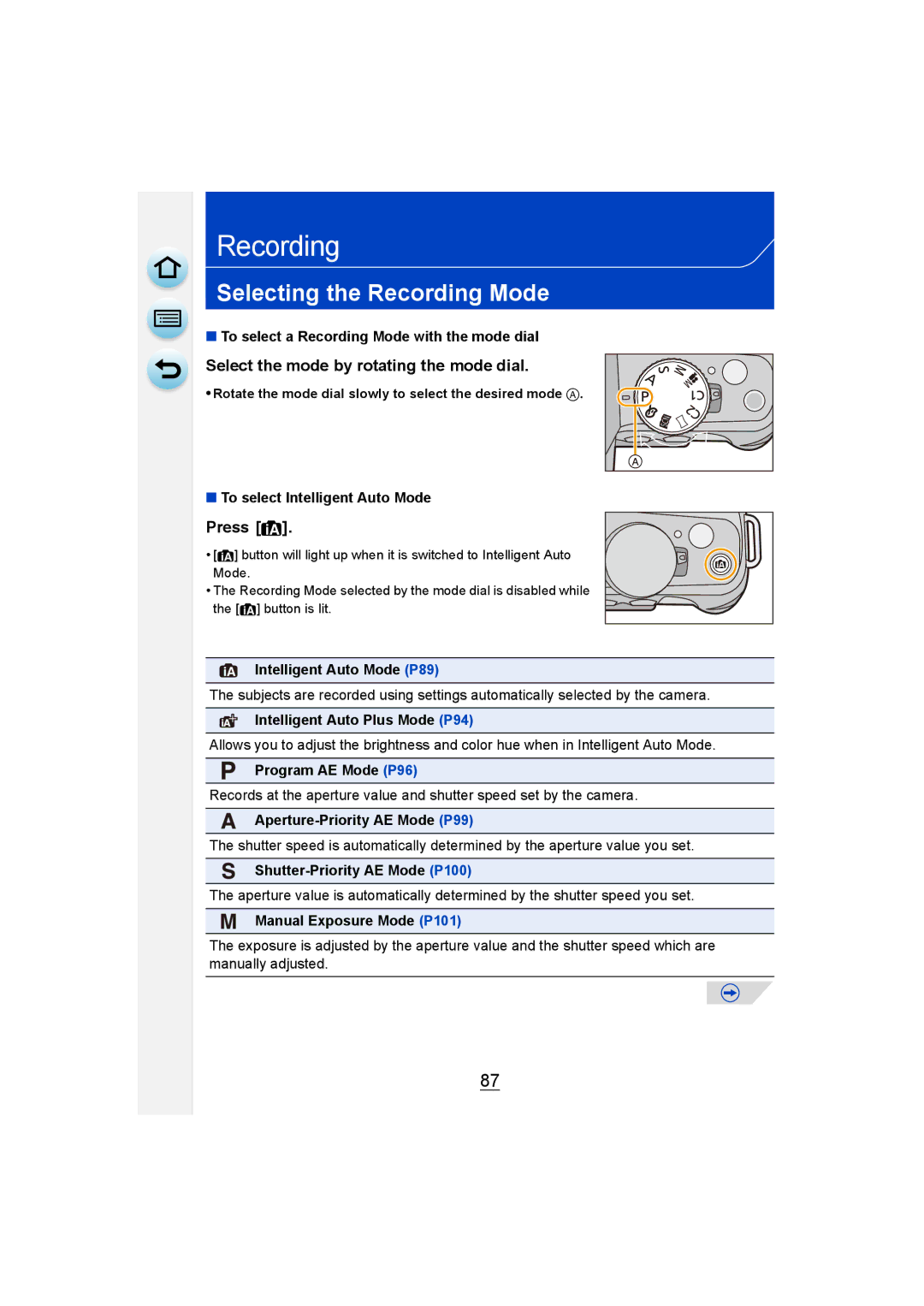 Panasonic DMC-G6 owner manual Selecting the Recording Mode, Select the mode by rotating the mode dial, Press 