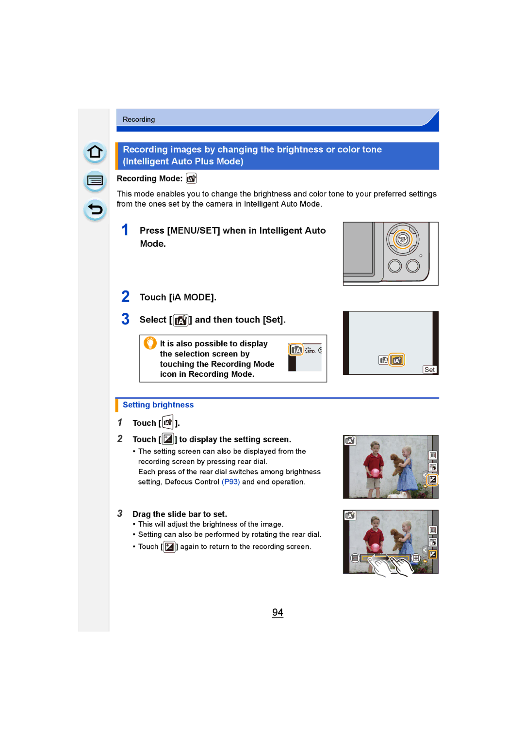 Panasonic DMC-G6 owner manual Recording Mode, Setting brightness 