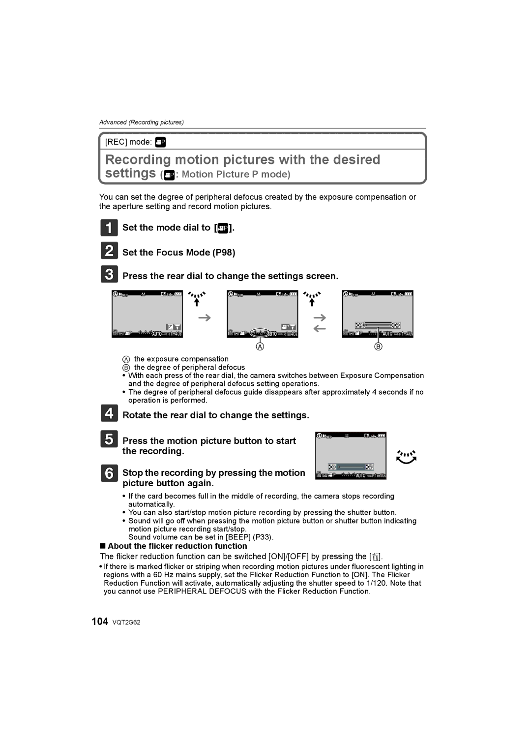 Panasonic DMC-GF1K Recording motion pictures with the desired, Recording Stop the recording by pressing the motion 