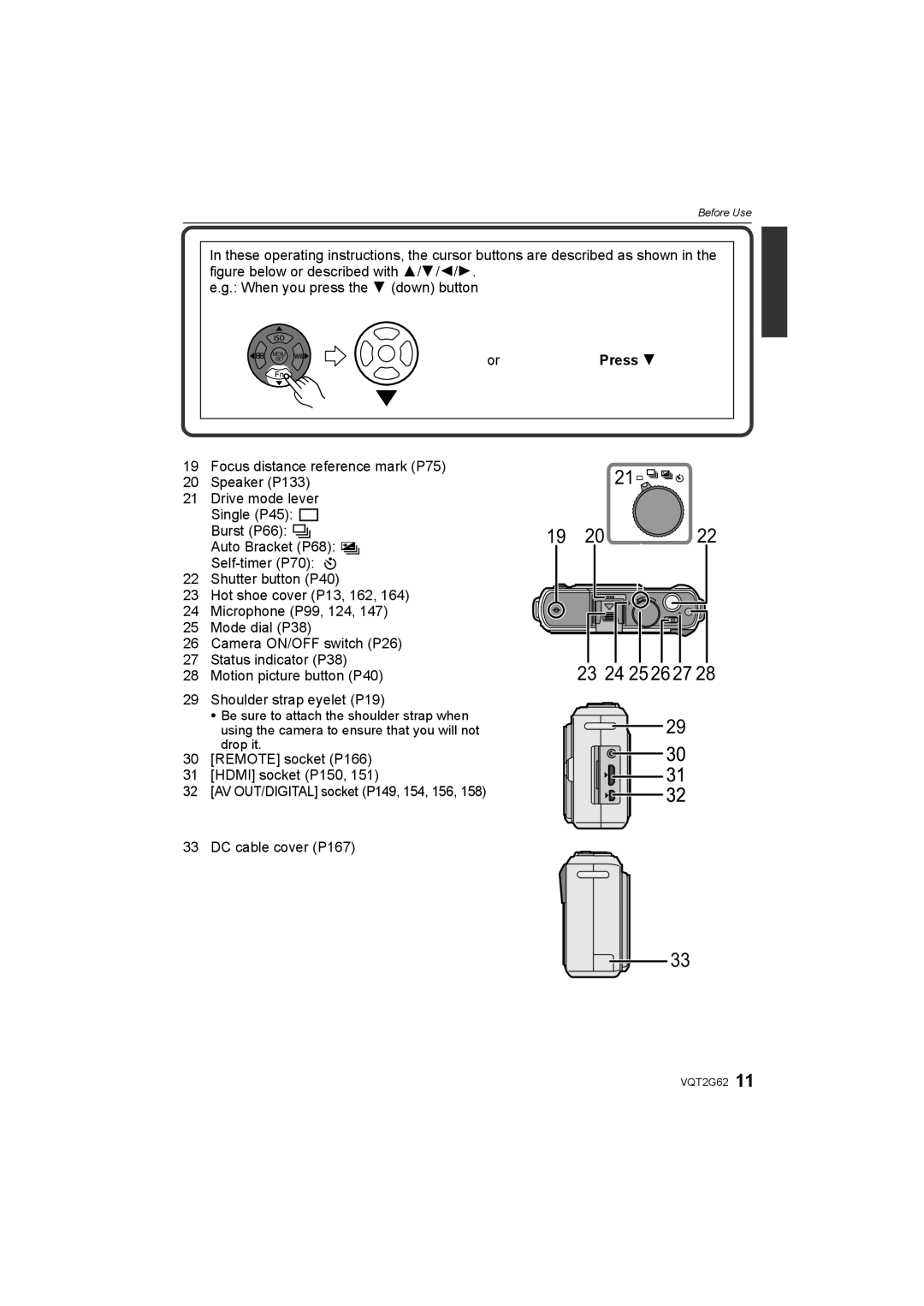 Panasonic DMC-GF1K operating instructions Press, DC cable cover P167 