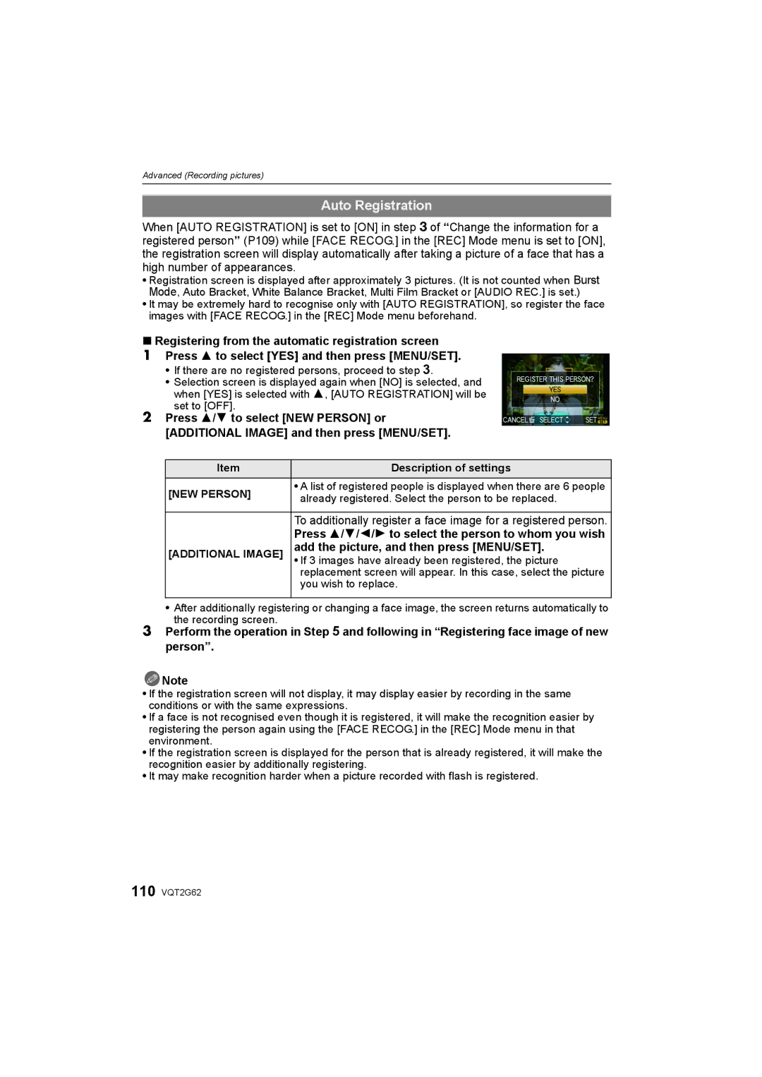 Panasonic DMC-GF1K operating instructions Auto Registration, Add the picture, and then press MENU/SET 