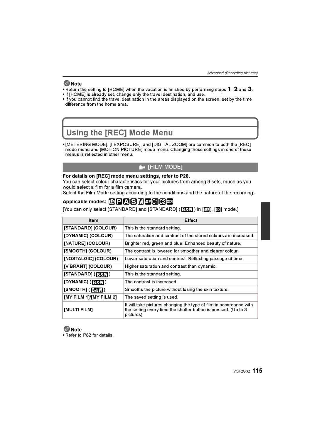 Panasonic DMC-GF1K Using the REC Mode Menu, Film Mode, For details on REC mode menu settings, refer to P28 