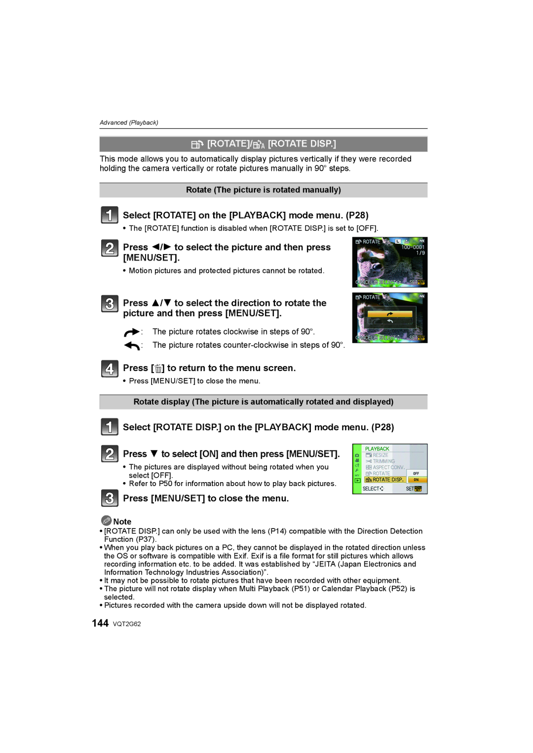 Panasonic DMC-GF1K operating instructions ROTATE/M Rotate Disp, Select Rotate on the Playback mode menu. P28 