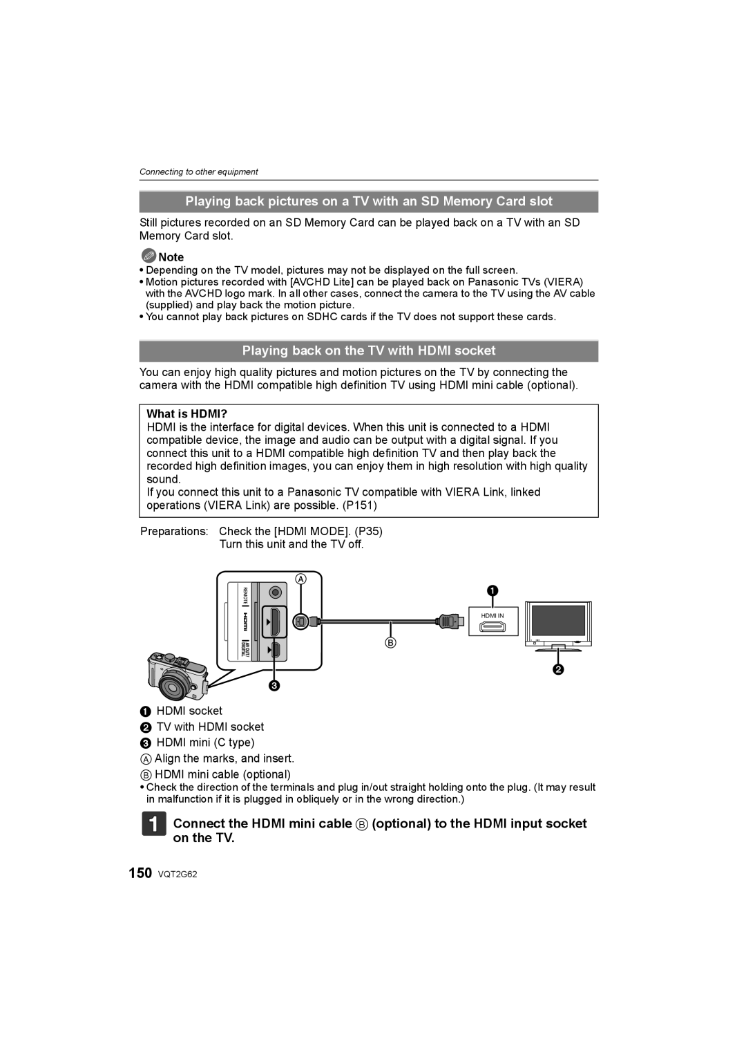 Panasonic DMC-GF1K Playing back pictures on a TV with an SD Memory Card slot, Playing back on the TV with Hdmi socket 