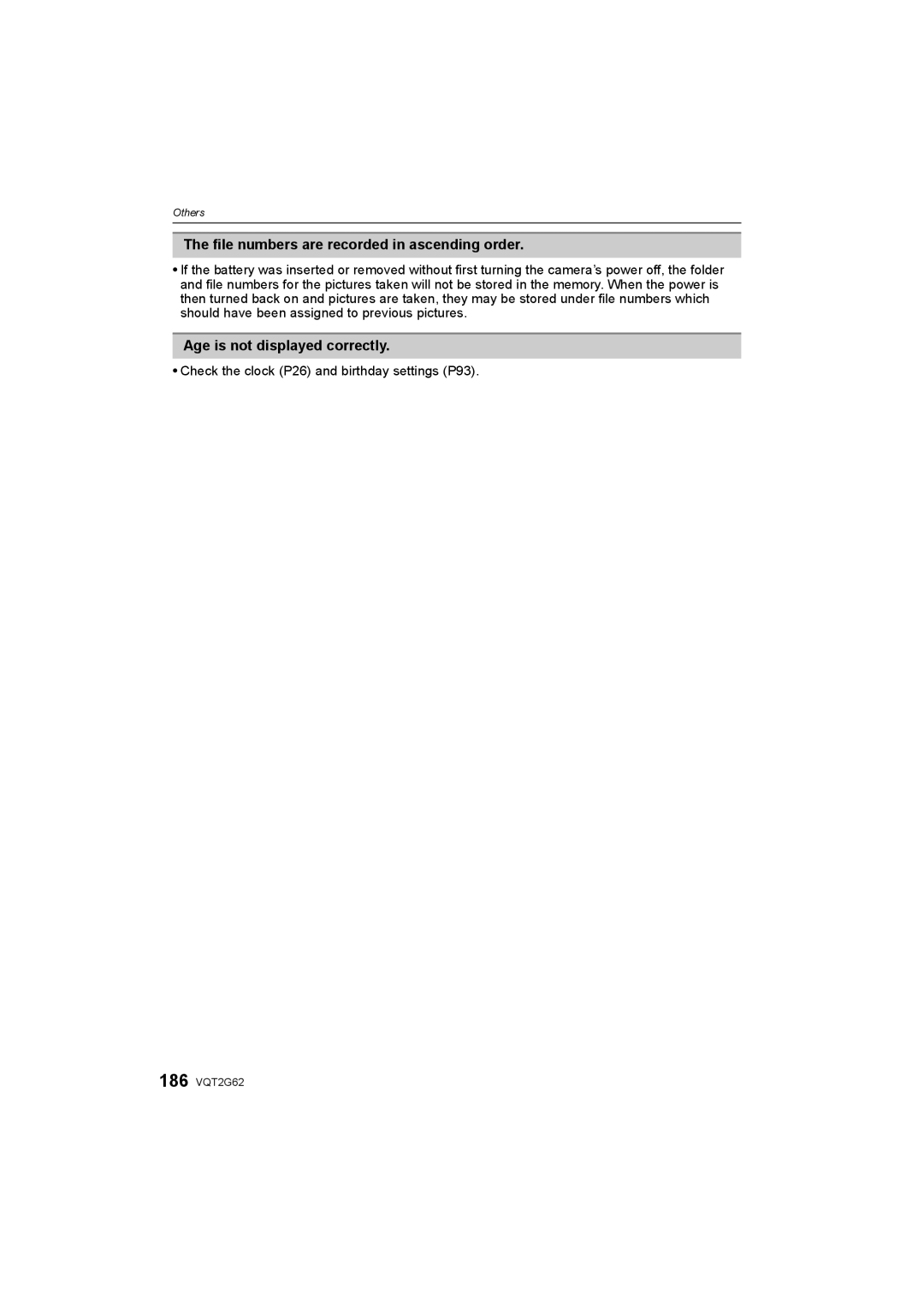 Panasonic DMC-GF1K operating instructions File numbers are recorded in ascending order, Age is not displayed correctly 