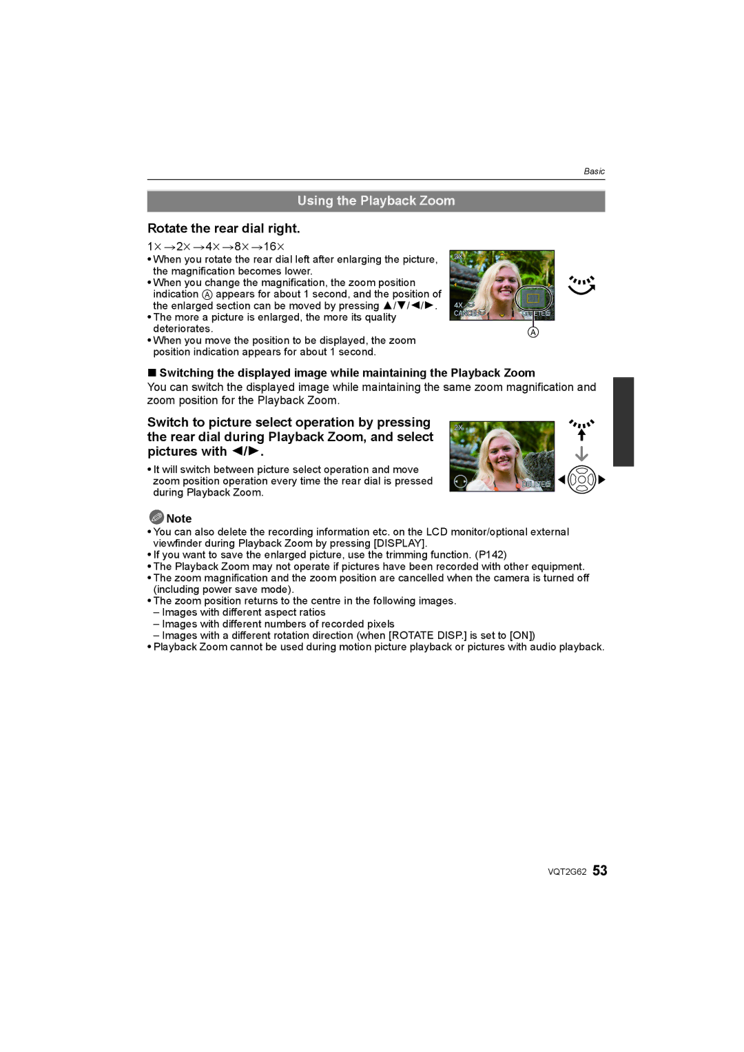 Panasonic DMC-GF1K operating instructions Using the Playback Zoom, Rotate the rear dial right k2k4k8k16k 