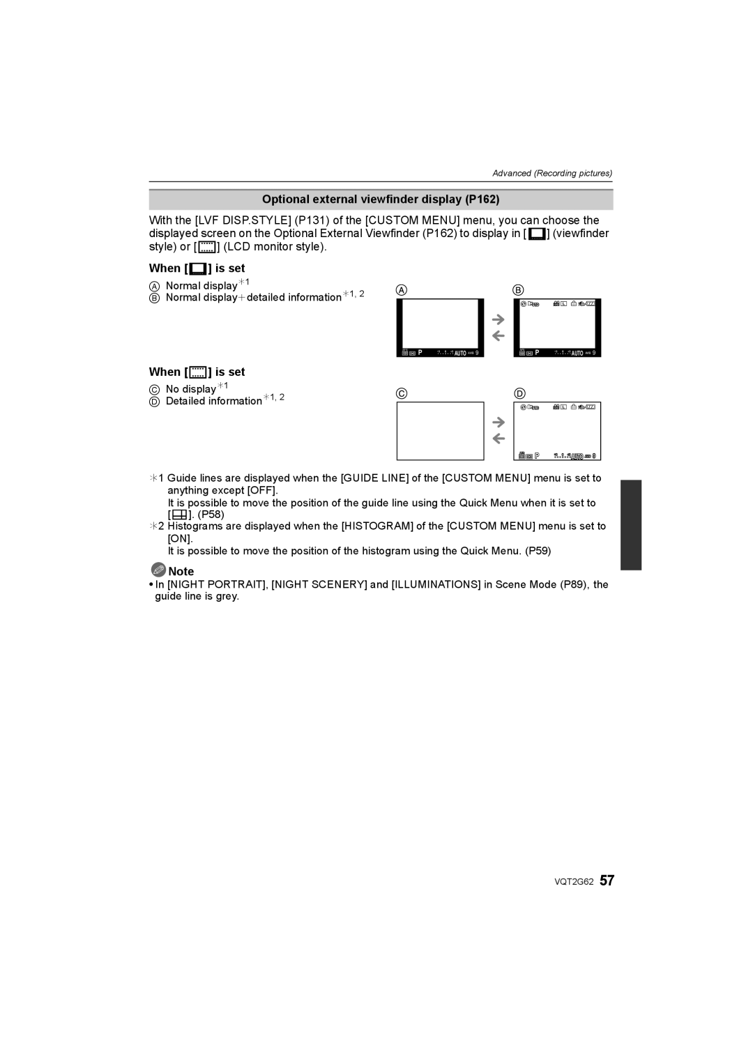 Panasonic DMC-GF1K Optional external viewfinder display P162, Normal display¢1 Normal displayidetailed information¢1 