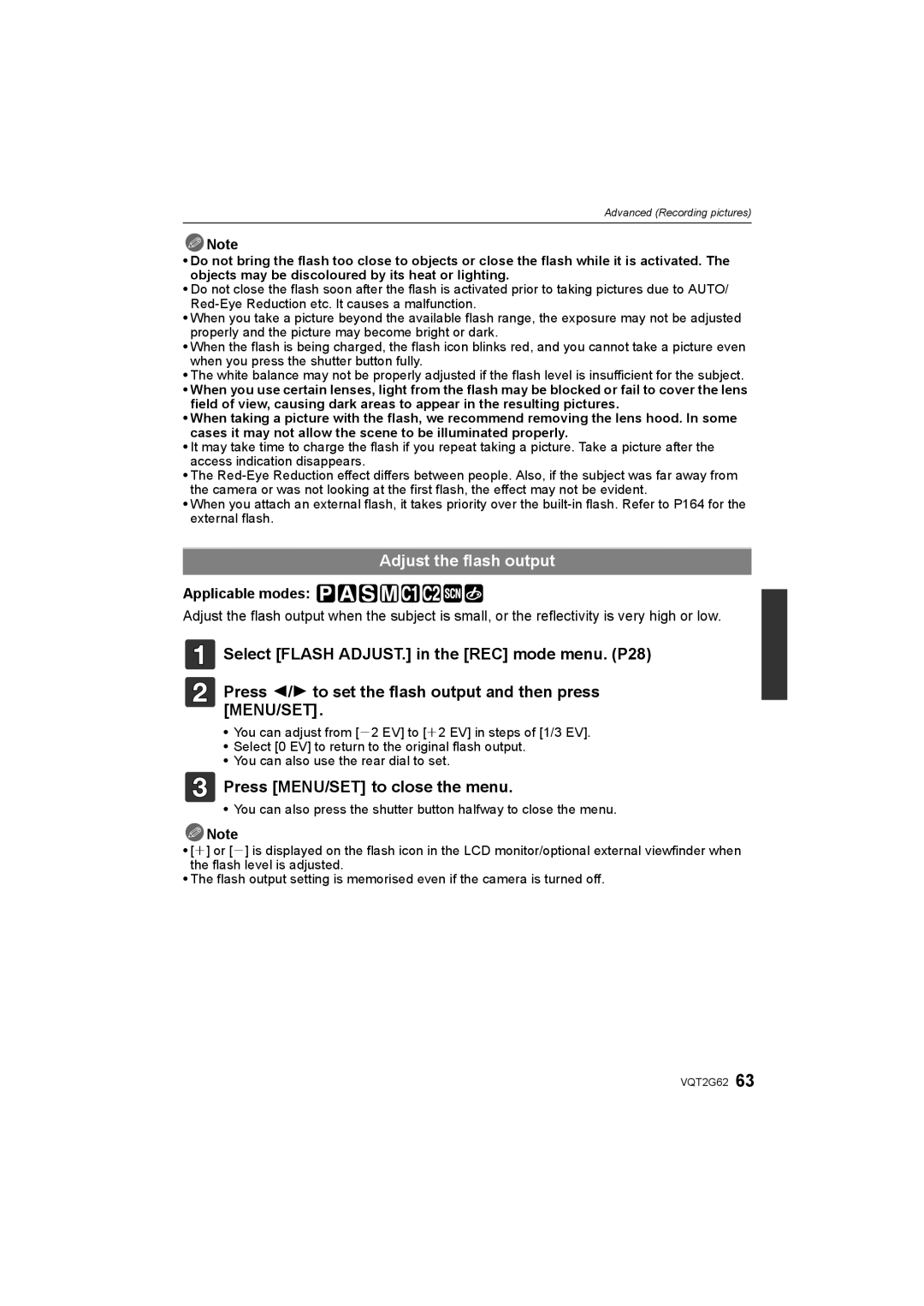 Panasonic DMC-GF1K operating instructions Adjust the flash output, Applicable modes 