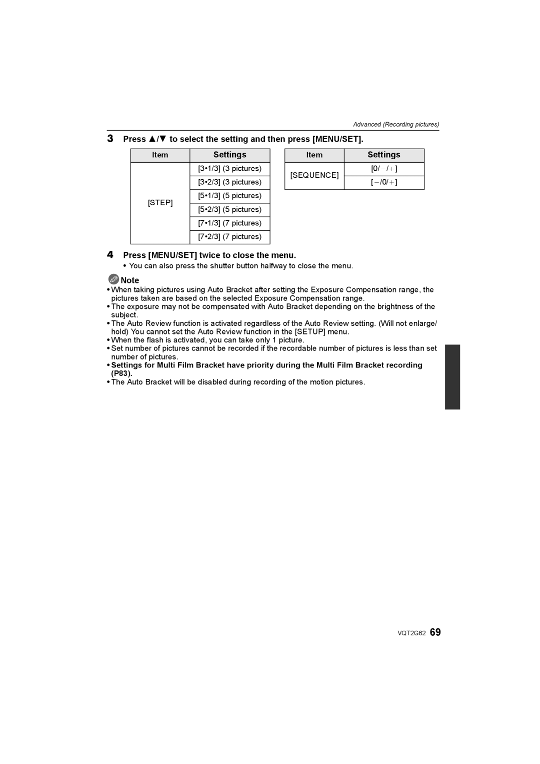 Panasonic DMC-GF1K operating instructions Press MENU/SET twice to close the menu, `/0 