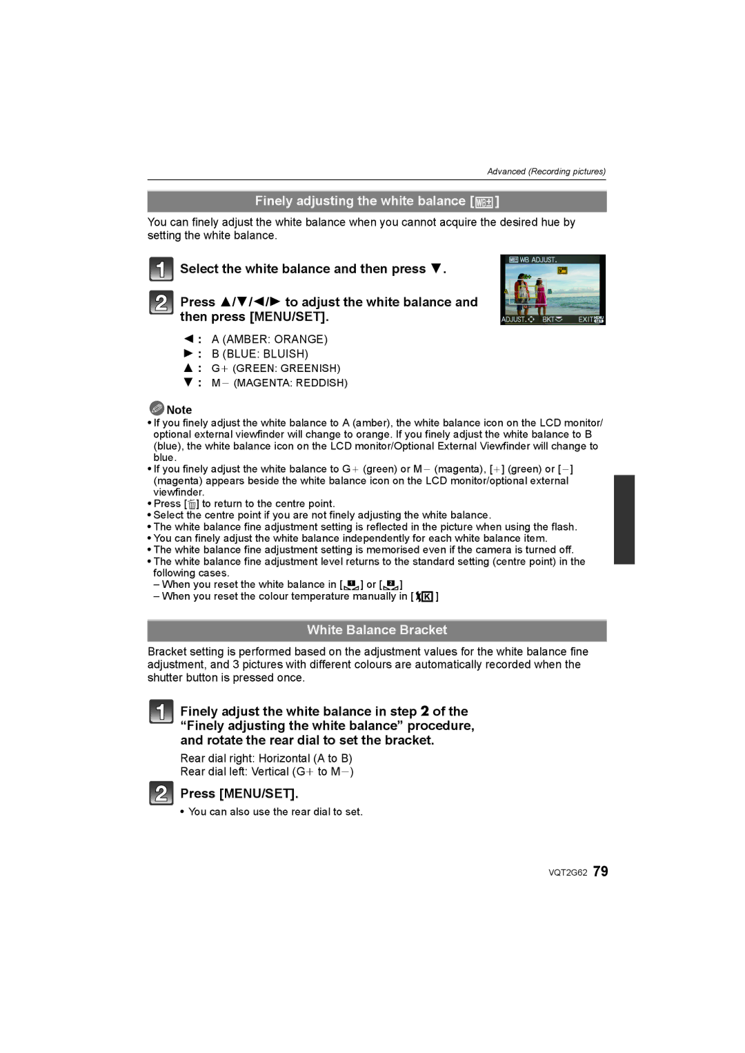 Panasonic DMC-GF1K operating instructions Finely adjusting the white balance, White Balance Bracket 