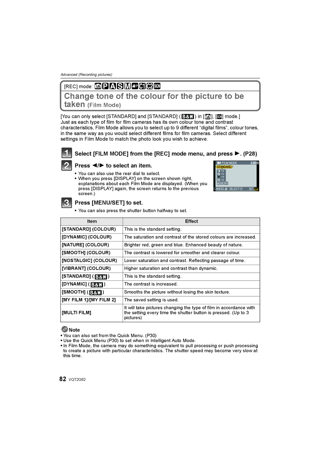 Panasonic DMC-GF1K operating instructions Change tone of the colour for the picture to be 