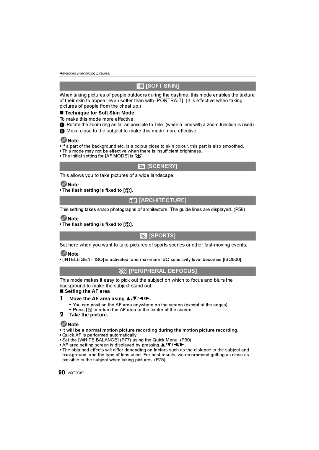 Panasonic DMC-GF1K operating instructions + Soft Skin, Scenery, Architecture, Sports, Peripheral Defocus 