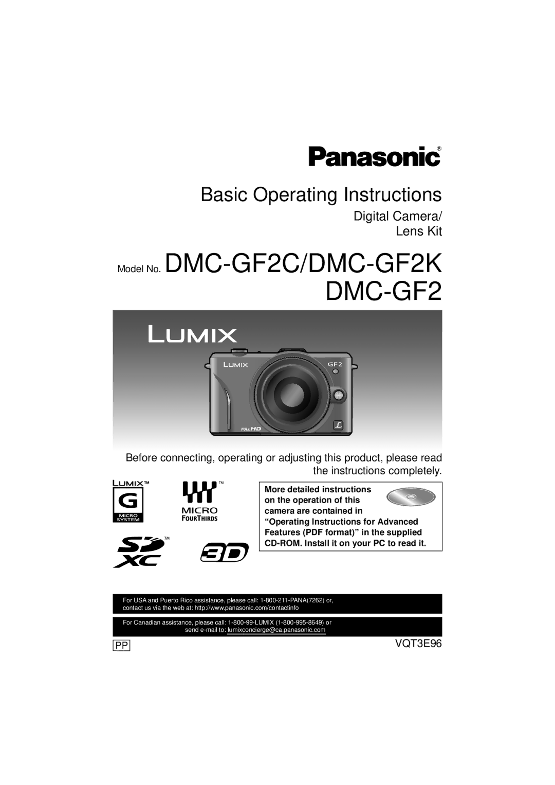 Panasonic DMCGF2CS, DMC-GF2KR, DMCGF2KK, DMCGF2CK, DMCGF2CR operating instructions Model No. DMC-GF2C/DMC-GF2K DMC-GF2 