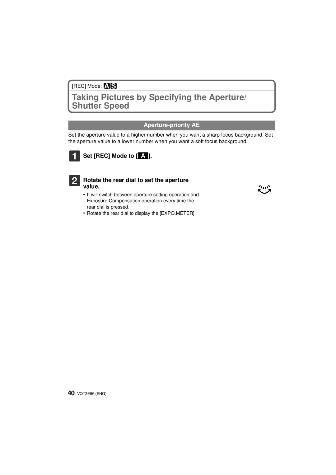 Panasonic DMC-GF2KR, DMCGF2CS, DMCGF2KK, DMCGF2CK Taking Pictures by Specifying the Aperture/ Shutter Speed, REC Mode ±´ 