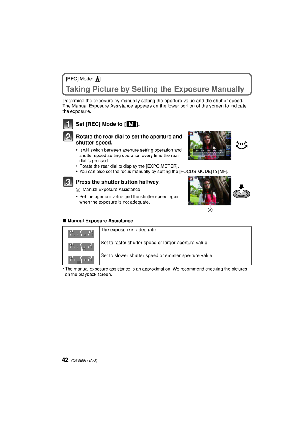 Panasonic DMCGF2KK, DMCGF2CS Taking Picture by Setting the Exposure Manually, Press the shutter button halfway, REC Mode ² 