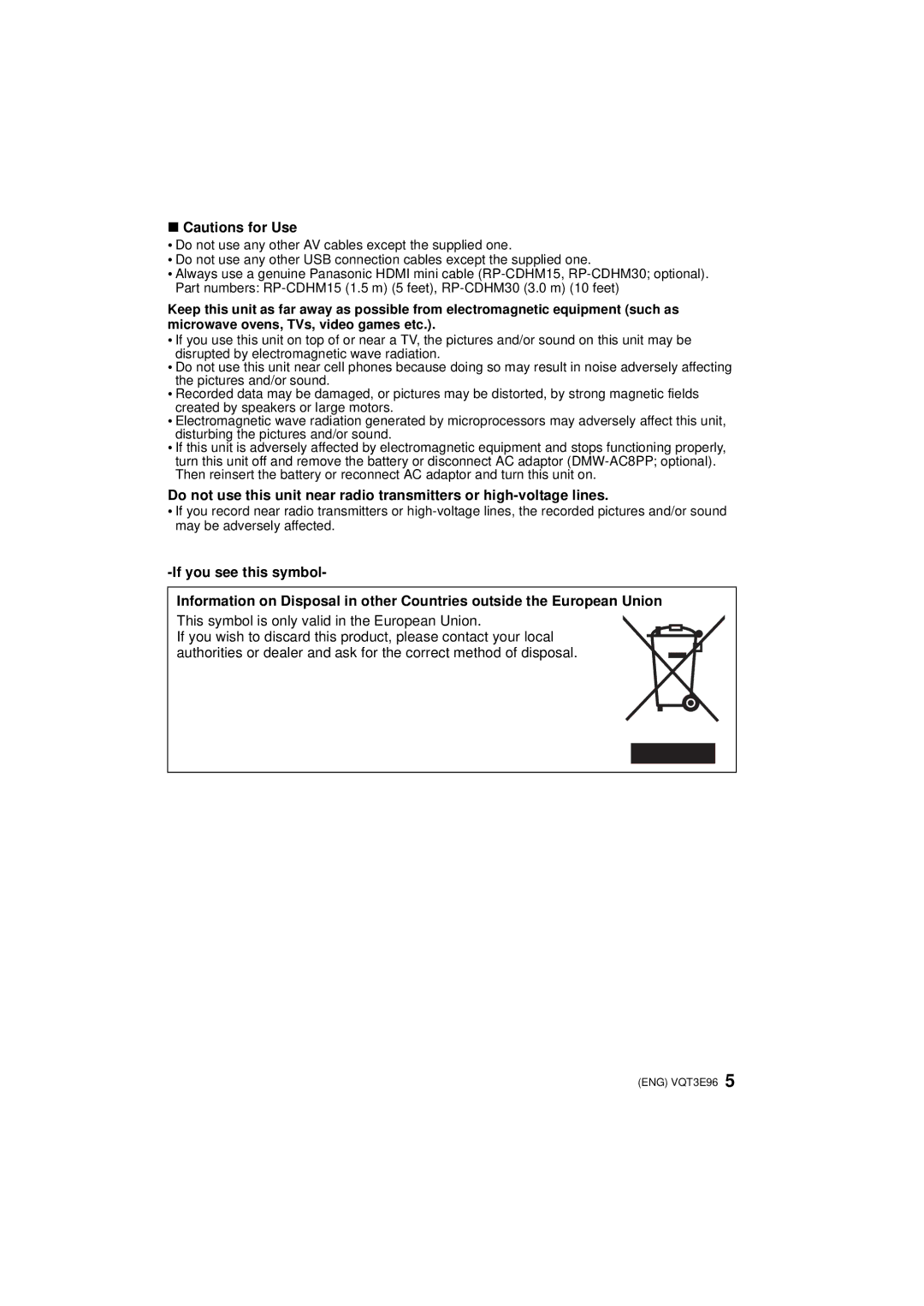 Panasonic DMC-GF2KR, DMCGF2CS, DMCGF2KK, DMCGF2CK, DMCGF2CR This symbol is only valid in the European Union 