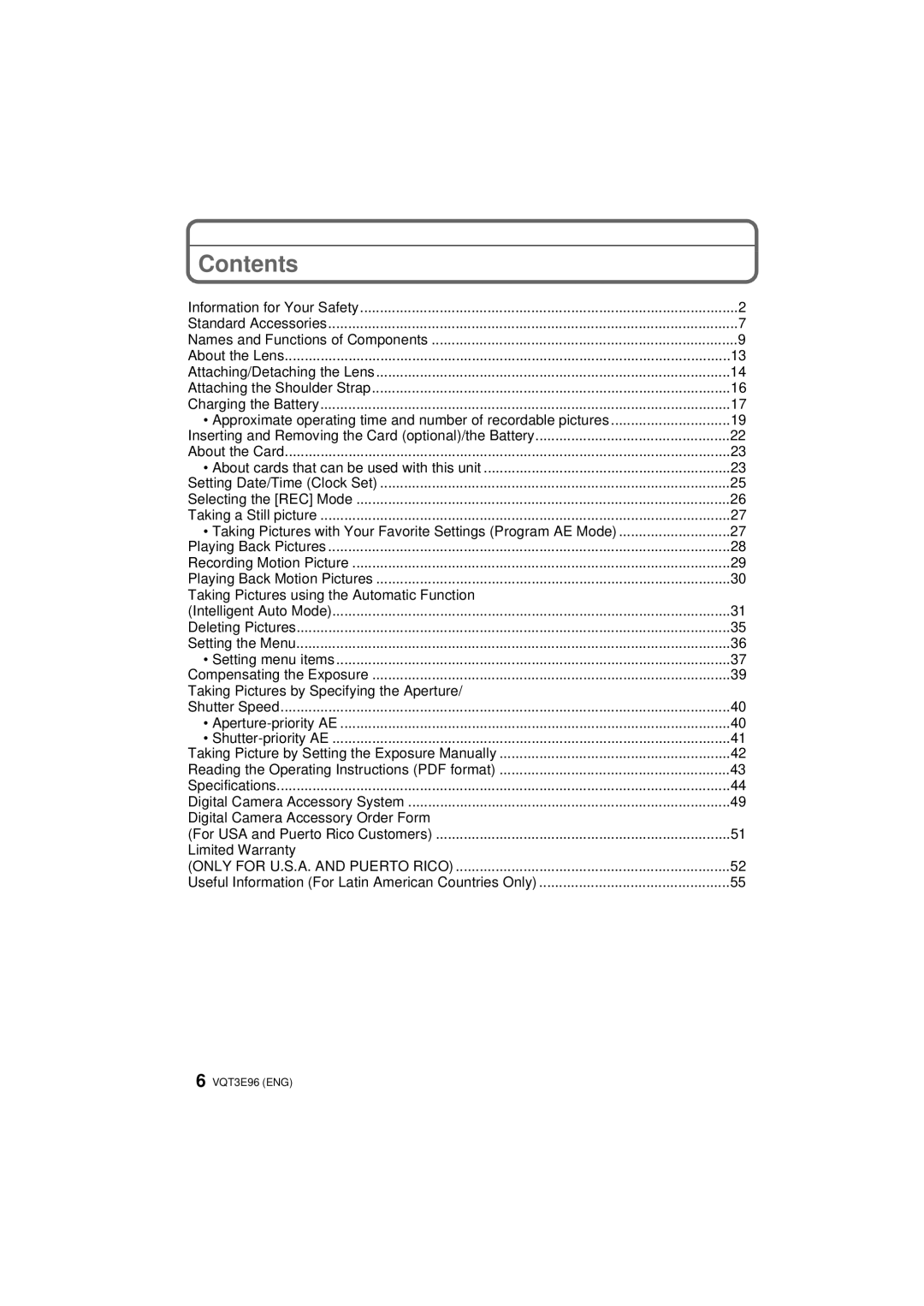 Panasonic DMCGF2CS, DMC-GF2KR, DMCGF2KK, DMCGF2CK, DMCGF2CR operating instructions Contents 