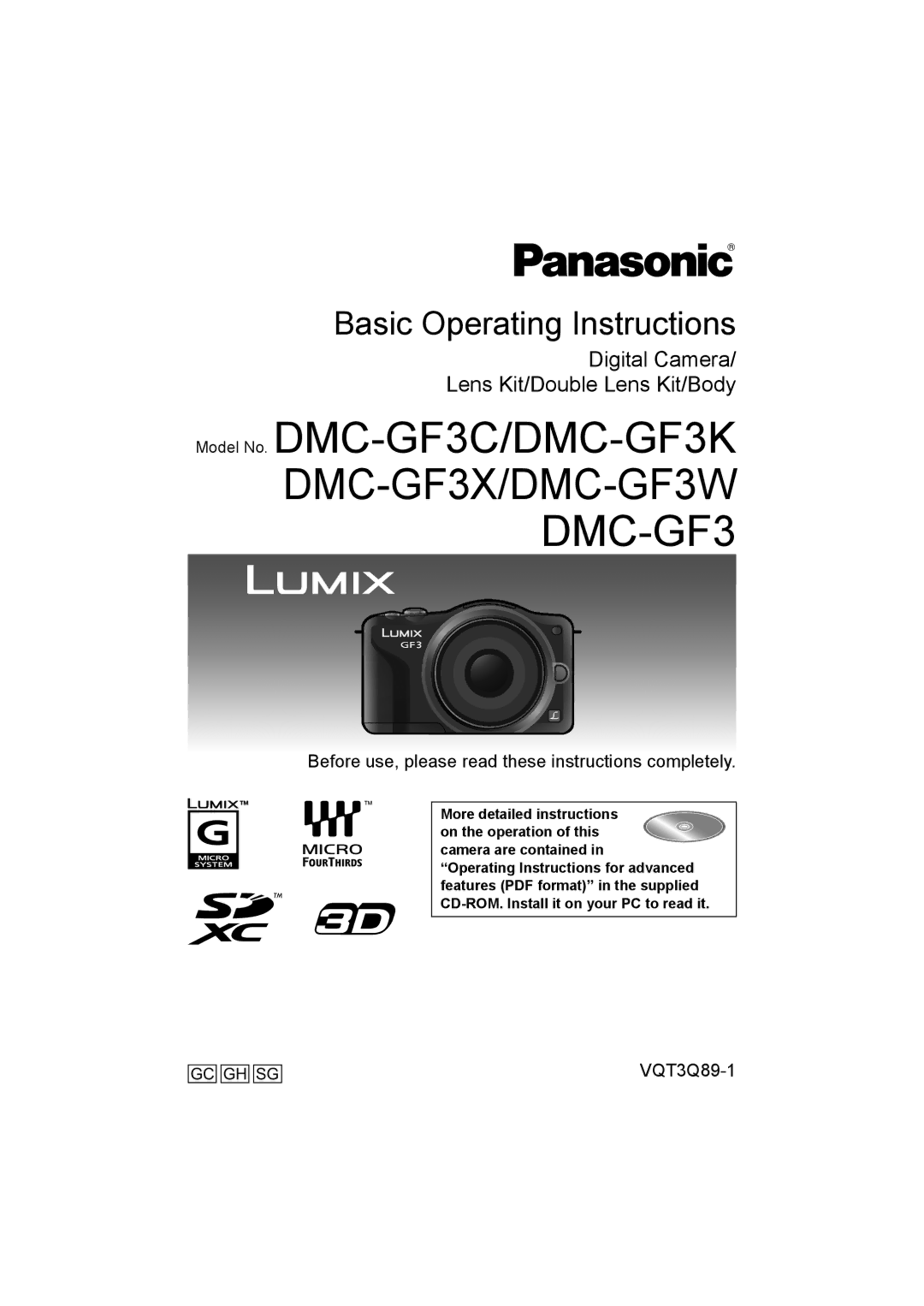 Panasonic operating instructions Model No. DMC-GF3C/DMC-GF3K DMC-GF3X/DMC-GF3W DMC-GF3 