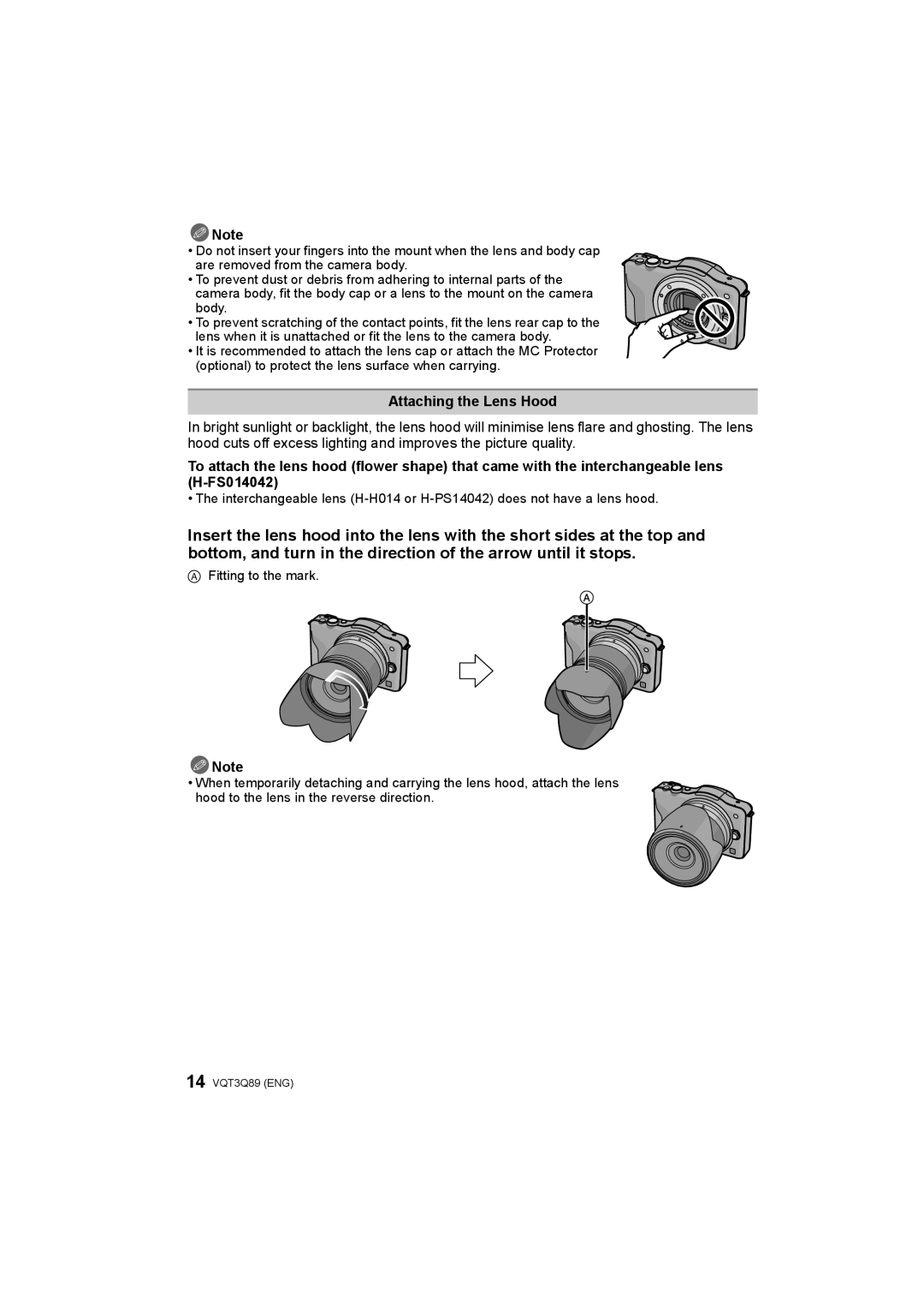 Panasonic DMC-GF3K, DMC-GF3W, DMC-GF3X, DMC-GF3C operating instructions Attaching the Lens Hood 