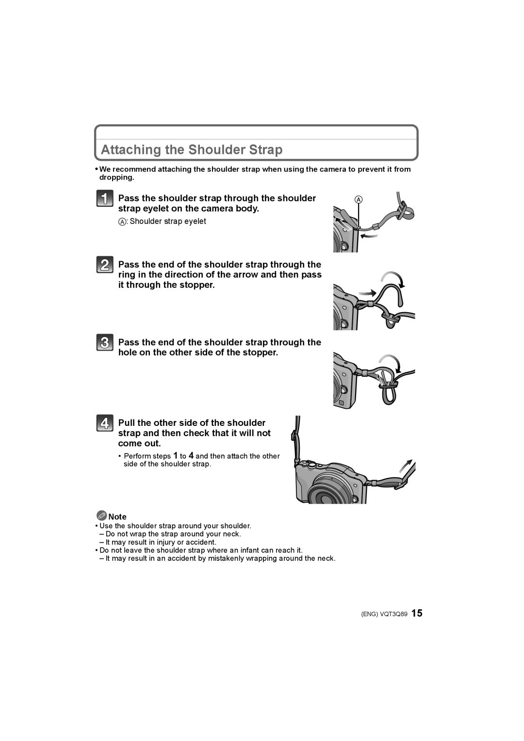 Panasonic DMC-GF3W, DMC-GF3X, DMC-GF3C, DMC-GF3K operating instructions Attaching the Shoulder Strap, Shoulder strap eyelet 