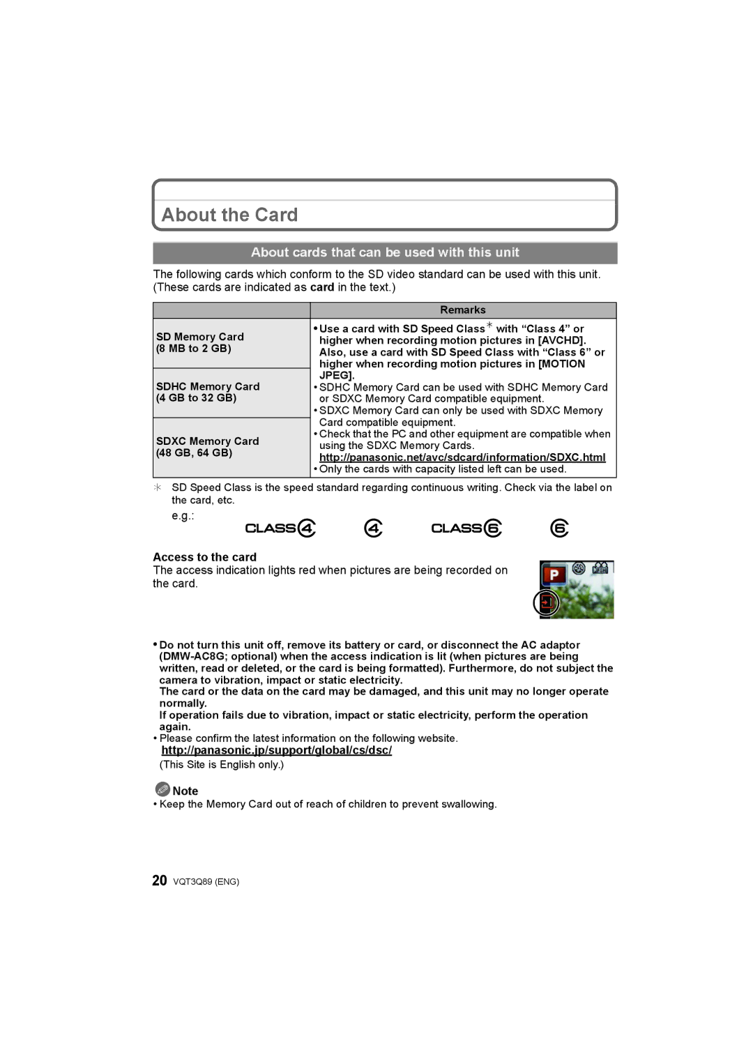 Panasonic DMC-GF3W, DMC-GF3X, DMC-GF3C About the Card, About cards that can be used with this unit, Access to the card 