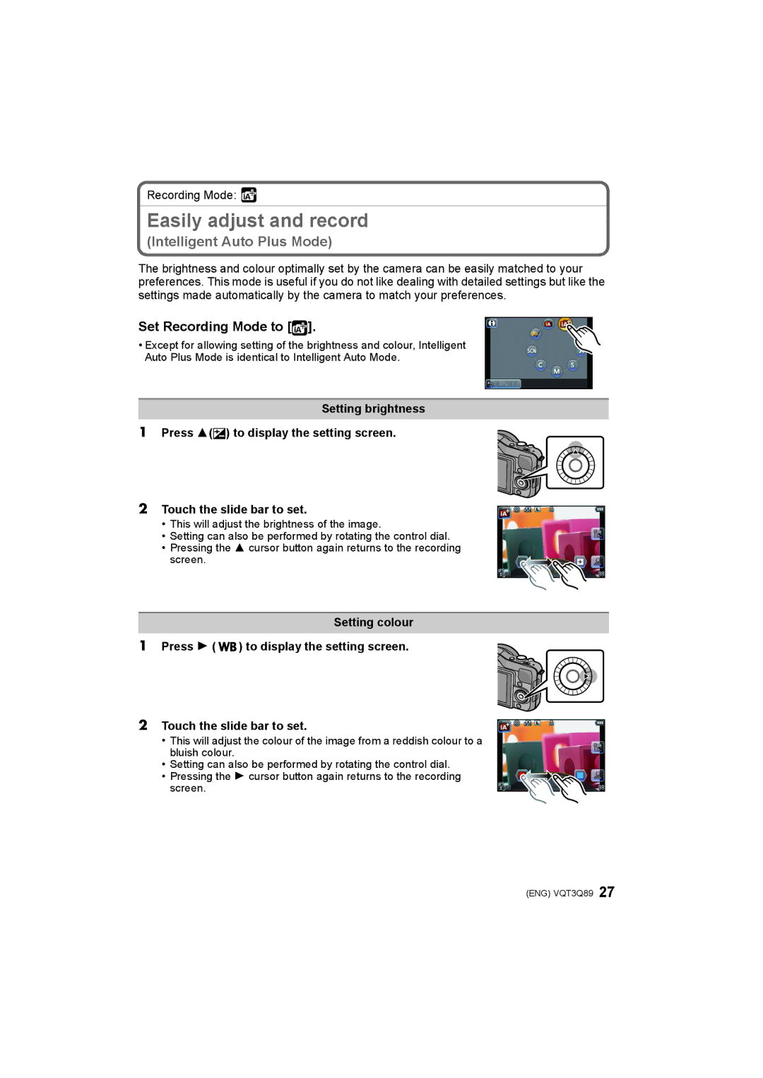 Panasonic DMC-GF3X, DMC-GF3W, DMC-GF3C, DMC-GF3K operating instructions Easily adjust and record, Intelligent Auto Plus Mode 