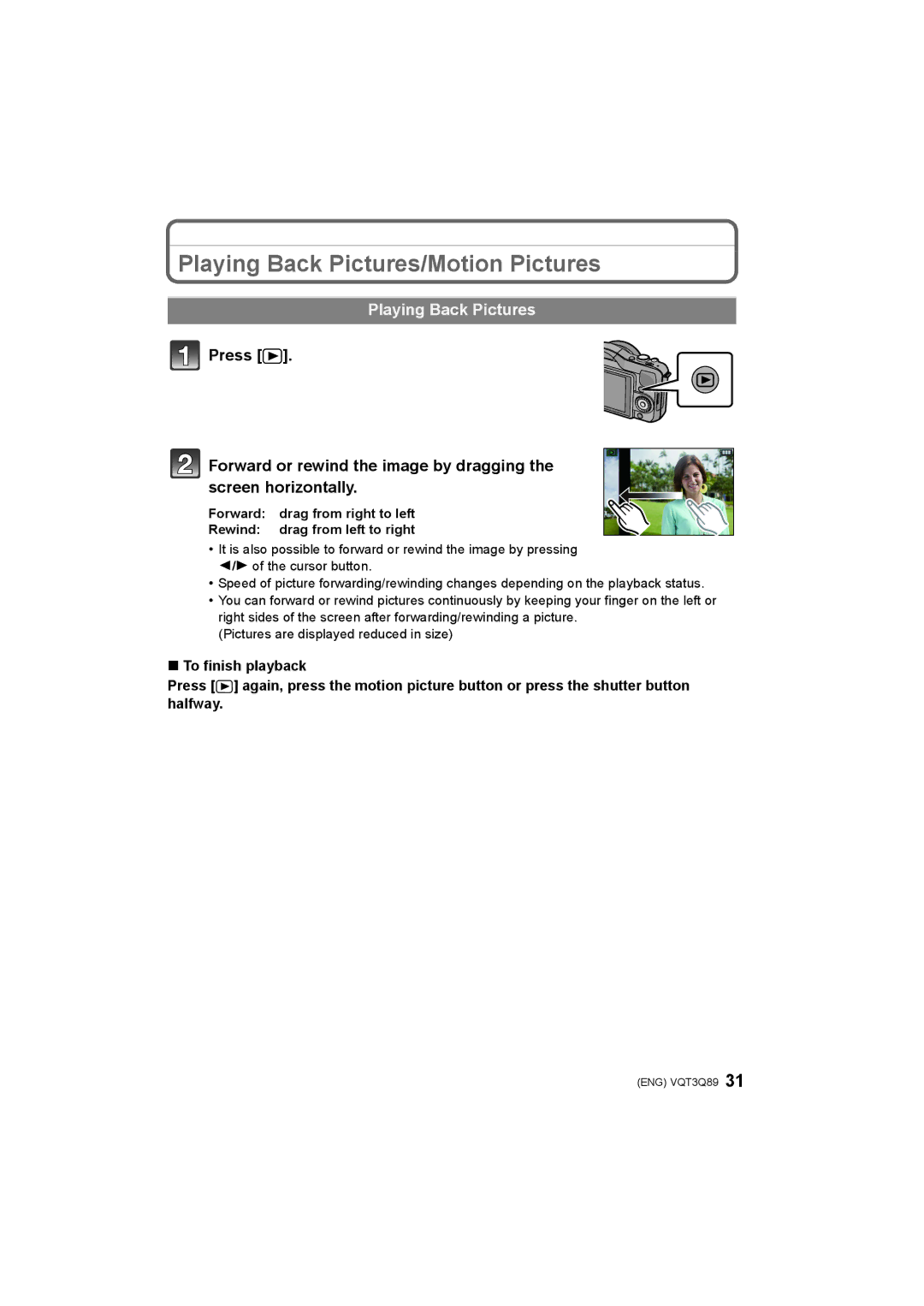 Panasonic DMC-GF3W, DMC-GF3X, DMC-GF3C, DMC-GF3K operating instructions Playing Back Pictures/Motion Pictures 