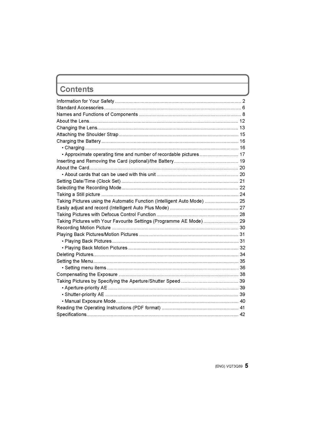 Panasonic DMC-GF3W, DMC-GF3X, DMC-GF3C, DMC-GF3K operating instructions Contents 