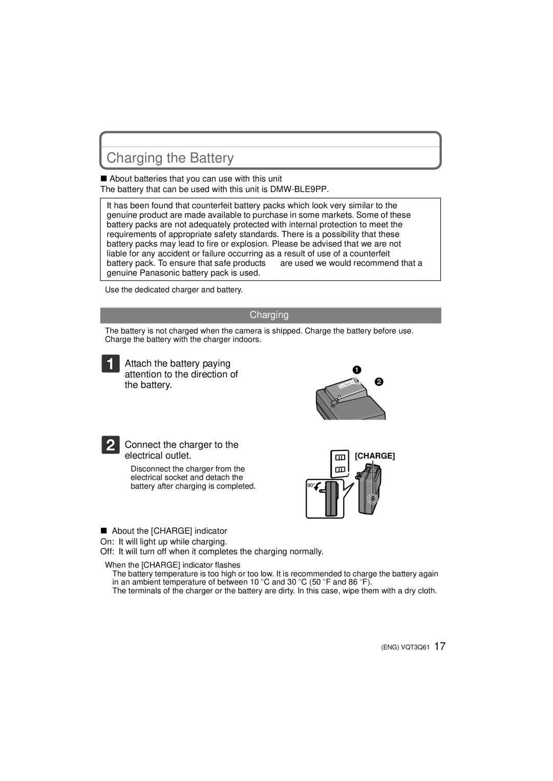 Panasonic DMCGF3XW, DMC-GF3XK, DMC-GF3XT, DMC-GF3C, DMC-GF3K Charging the Battery, When the Charge indicator flashes 