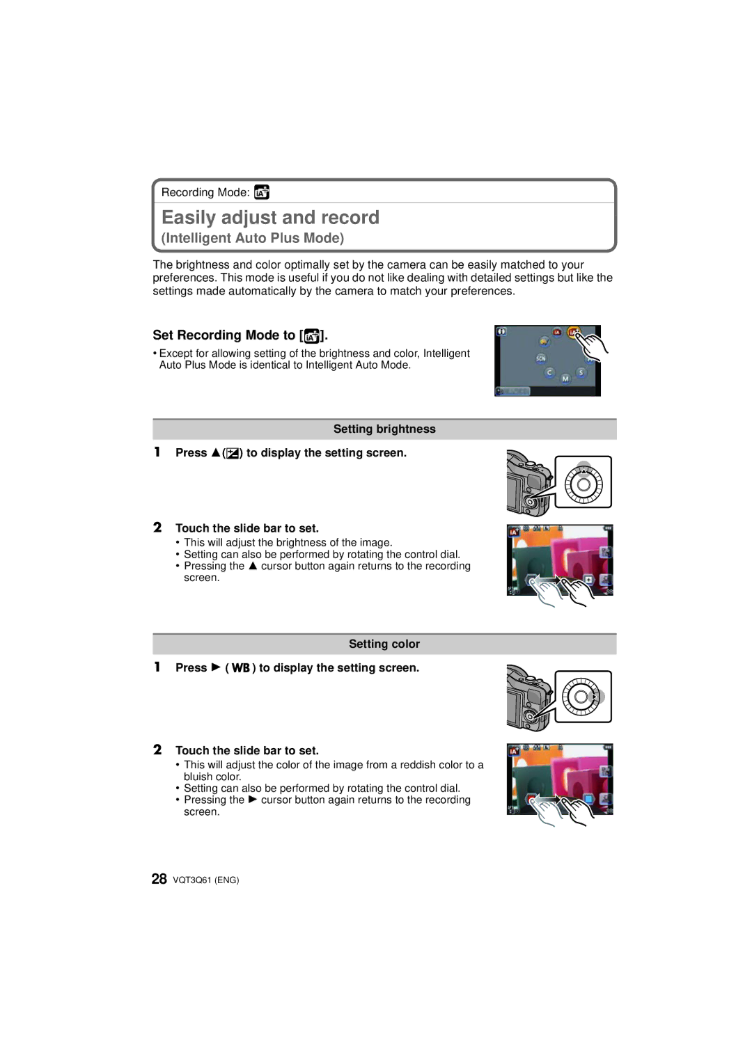 Panasonic DMCGF3KK, DMC-GF3XK, DMC-GF3XT, DMC-GF3C, DMC-GF3K, DMCGF3XR Easily adjust and record, Intelligent Auto Plus Mode 