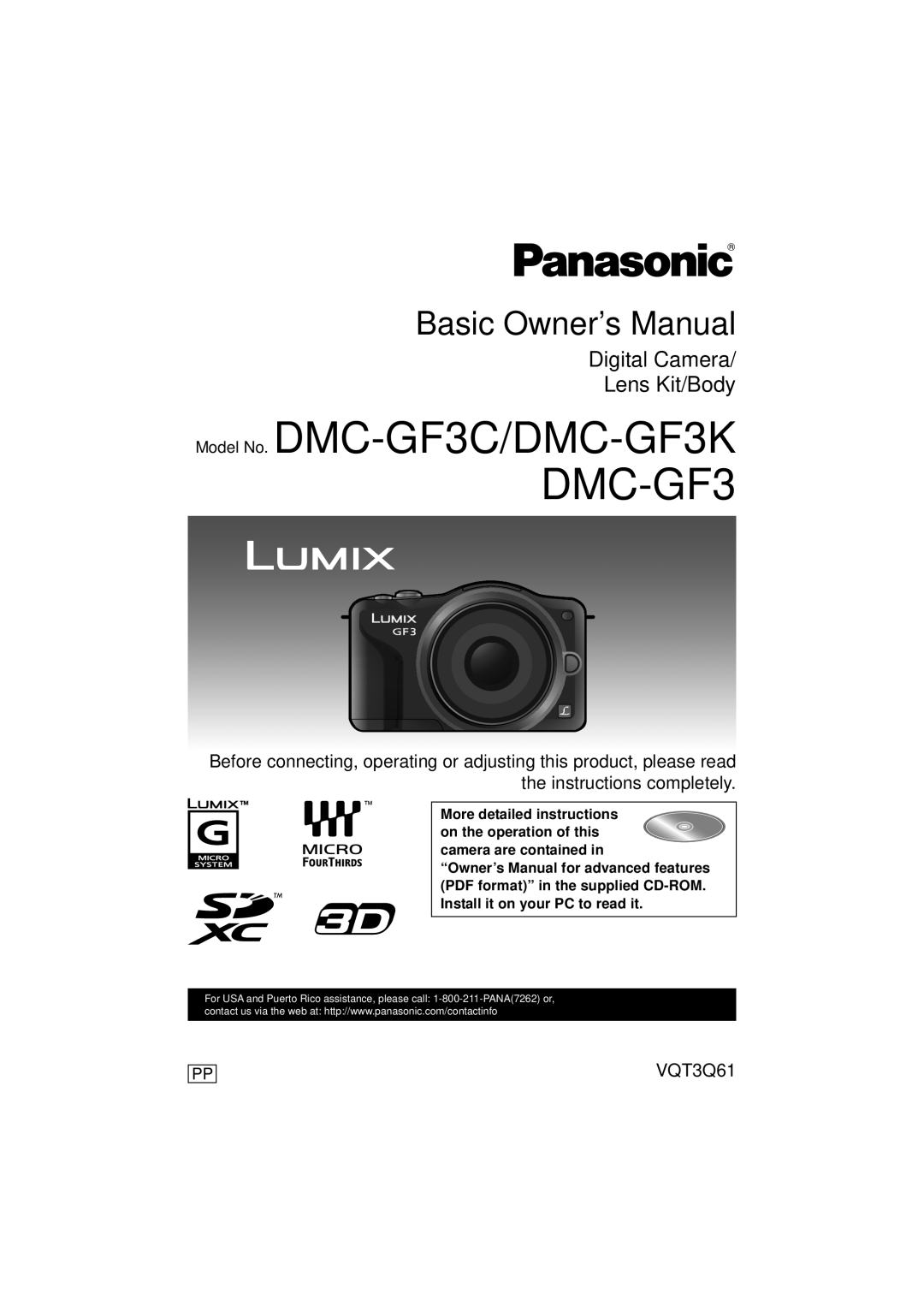 Panasonic DMC-GF3XK owner manual More detailed instructions, Model No. DMC-GF3C/DMC-GF3K DMC-GF3, Basic Owner’s Manual 