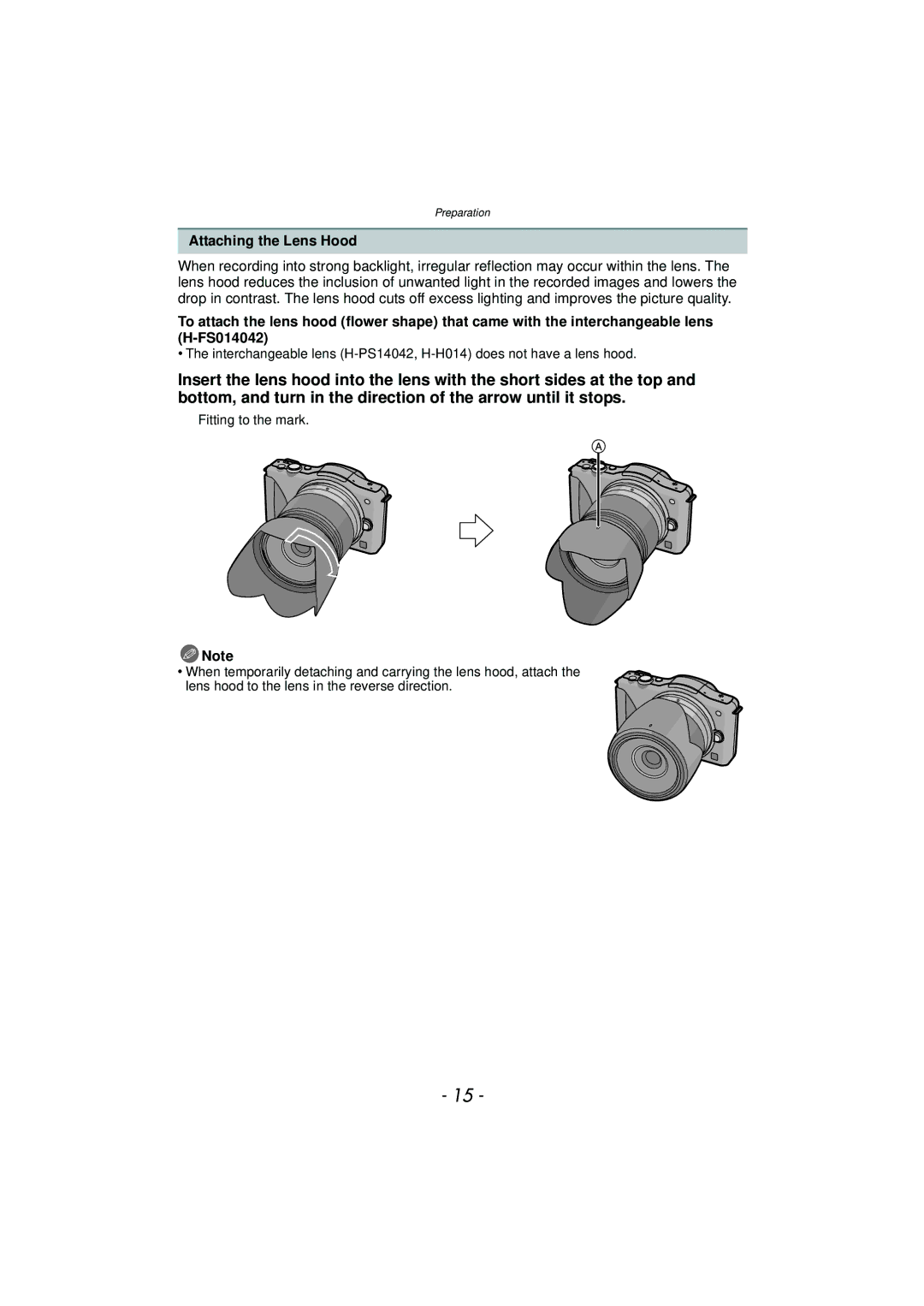 Panasonic DMC-GF5 owner manual Attaching the Lens Hood 