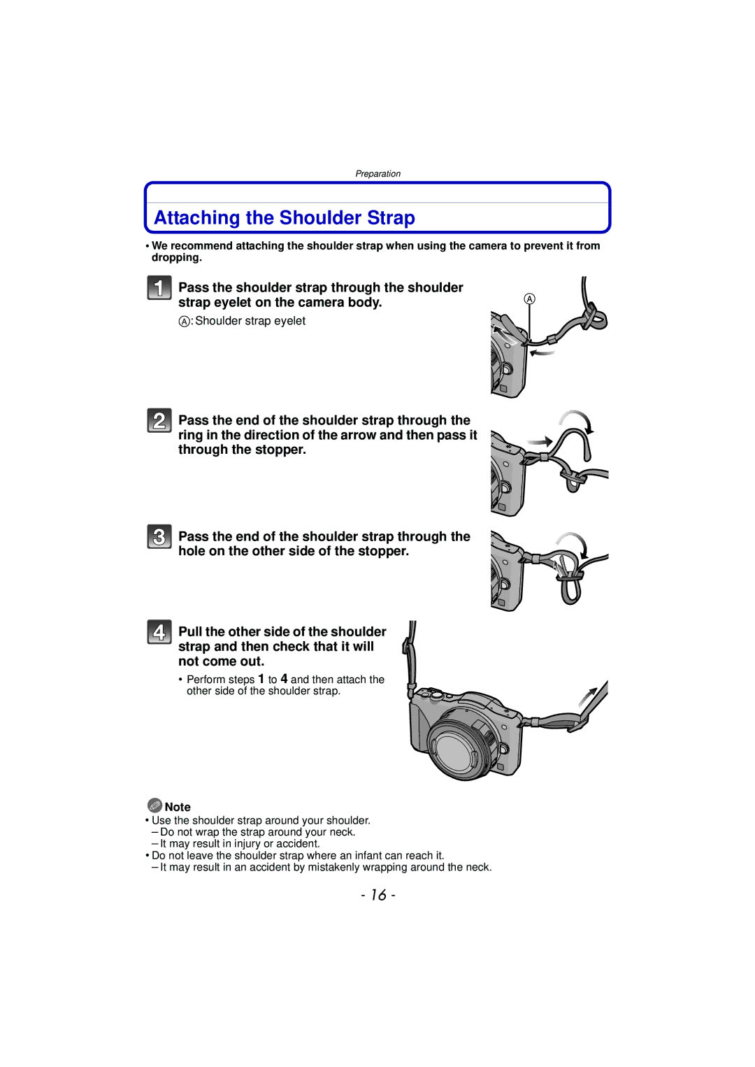 Panasonic DMC-GF5 owner manual Attaching the Shoulder Strap, Shoulder strap eyelet 