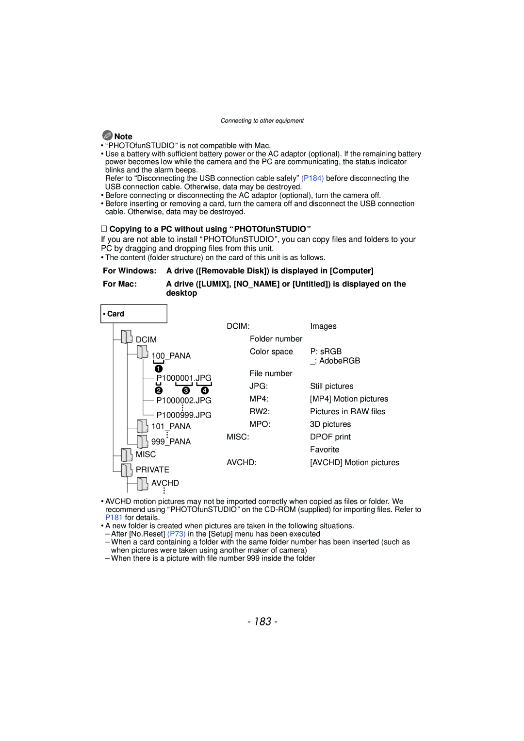 Panasonic DMC-GF5 owner manual 183, Copying to a PC without using PHOTOfunSTUDIO, Desktop 