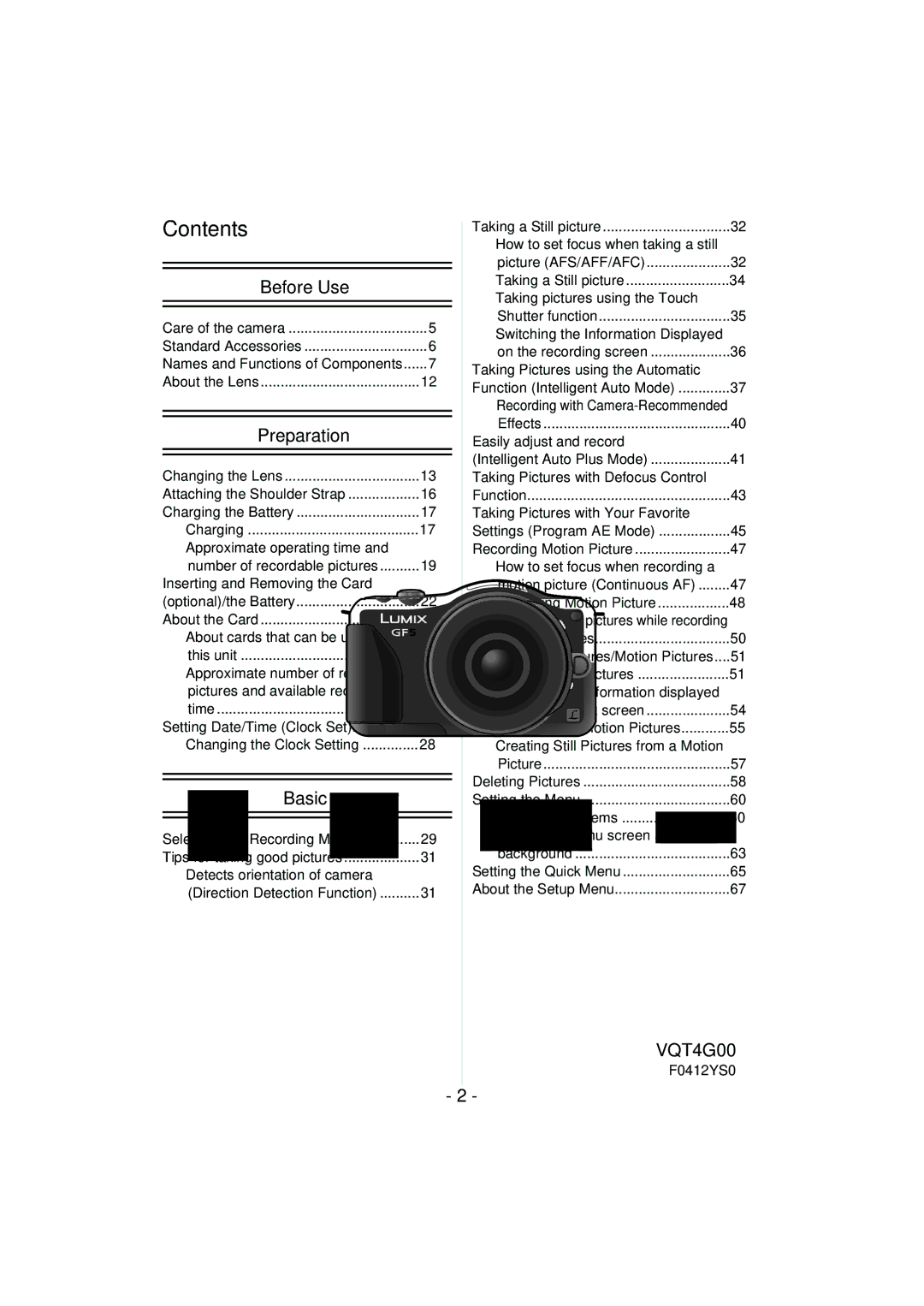 Panasonic DMC-GF5 owner manual Contents 