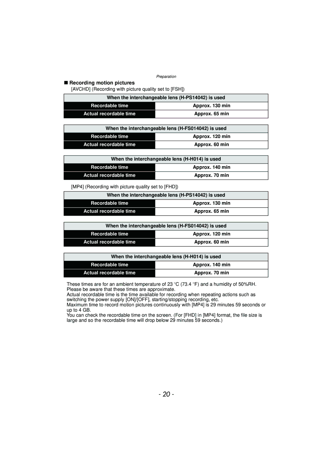 Panasonic DMC-GF5 owner manual Recording motion pictures, Approx min 