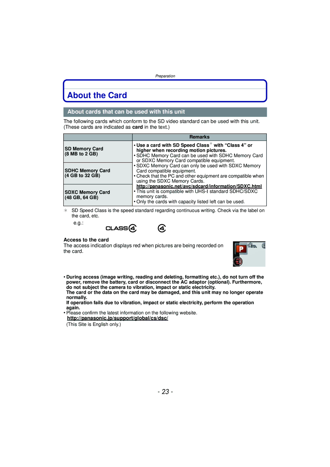 Panasonic DMC-GF5 owner manual About the Card, About cards that can be used with this unit, Access to the card 