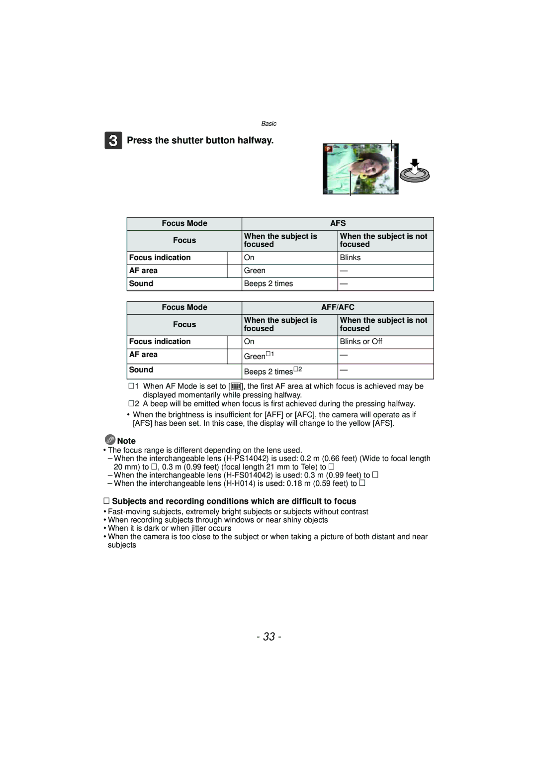 Panasonic DMC-GF5 owner manual Press the shutter button halfway 