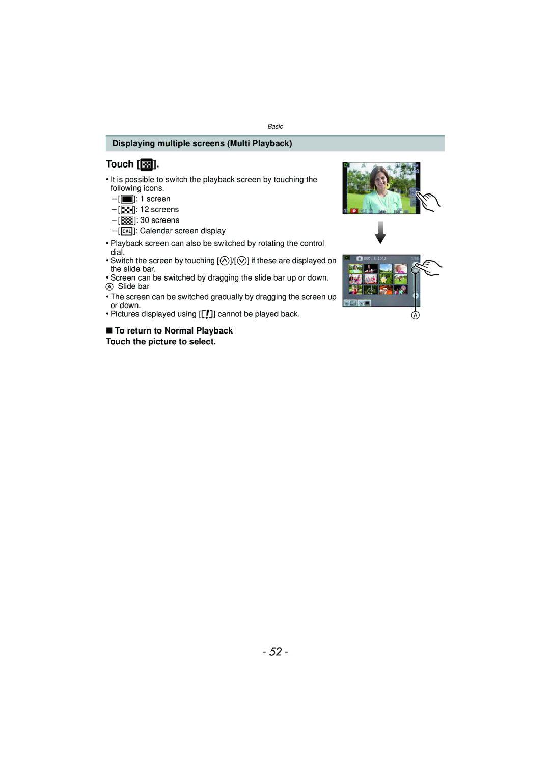 Panasonic DMC-GF5 owner manual Touch, Displaying multiple screens Multi Playback 