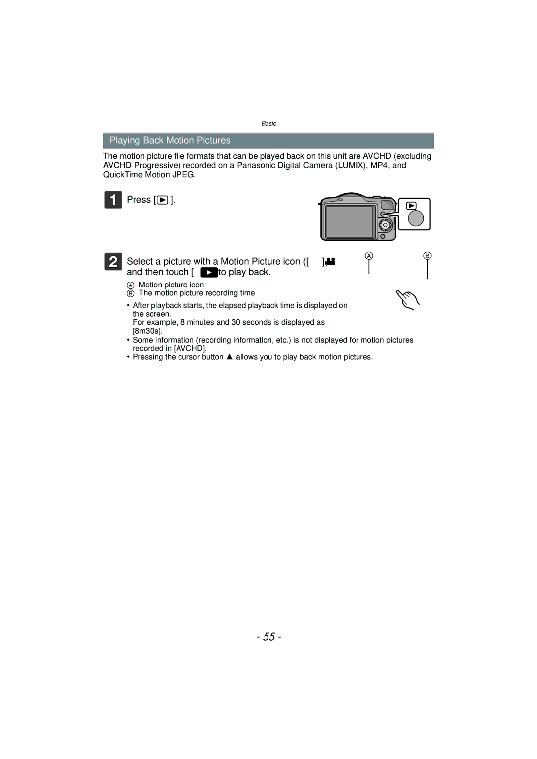 Panasonic DMC-GF5 owner manual Playing Back Motion Pictures 