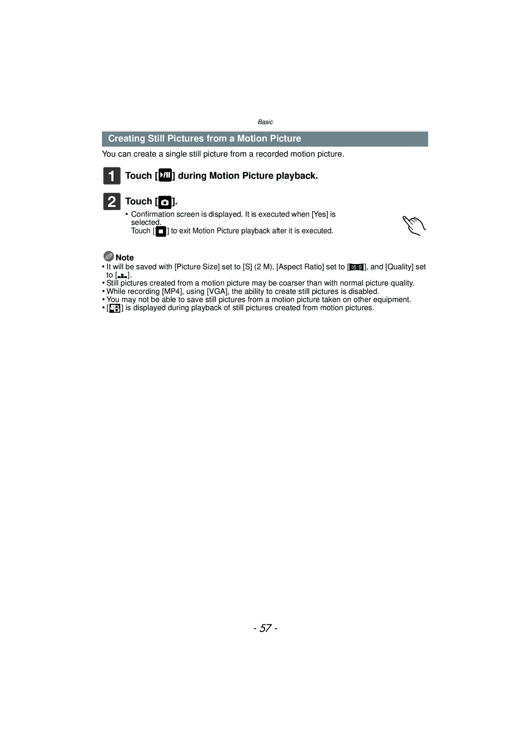 Panasonic DMC-GF5 owner manual Creating Still Pictures from a Motion Picture, Touch during Motion Picture playback 