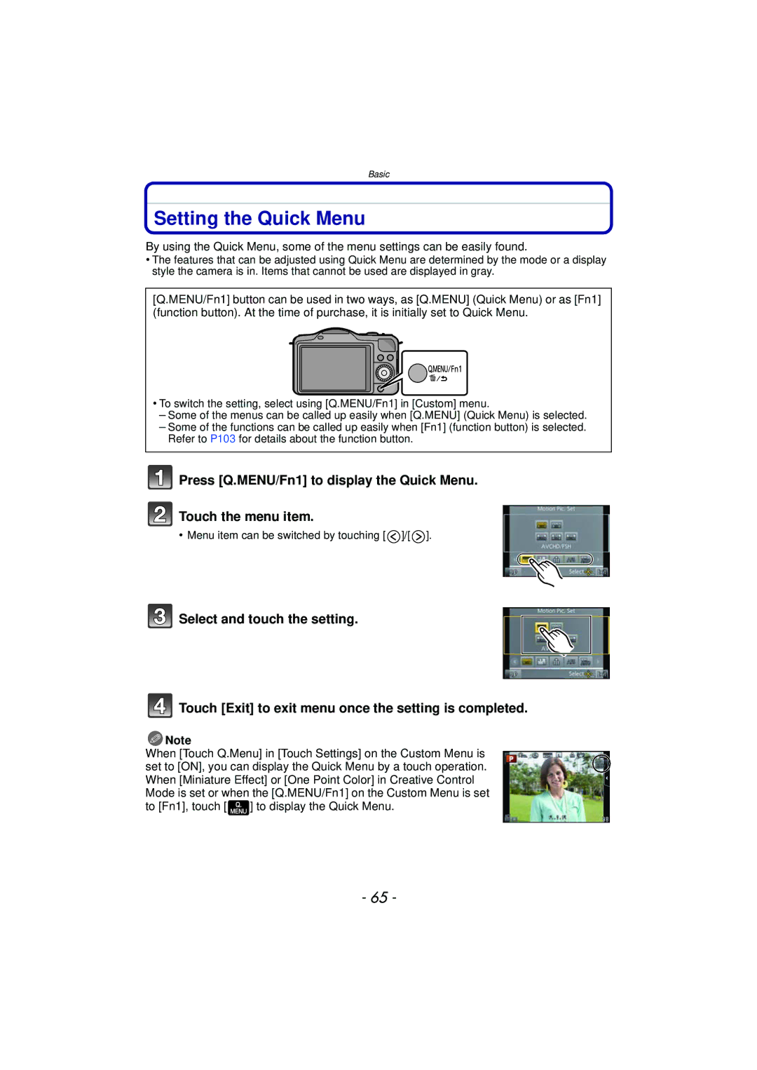 Panasonic DMC-GF5 owner manual Setting the Quick Menu 